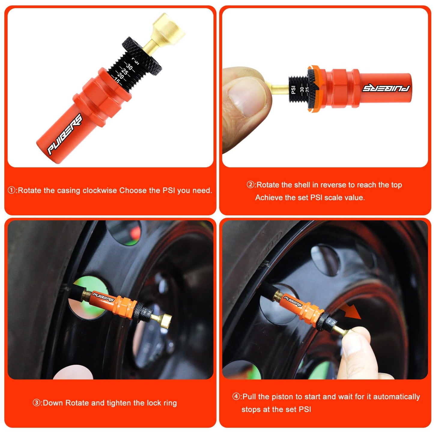 Tire Deflator Adjustable Auto-Stop - Precision Air Down Tire Deflators Tool for Truck, SUV, Motorcycle, Offroad 4x4,Tyre Deflator Valve Kit Tool with PSI & Bar Scales(0.7-2.1bar/10-30PSI)