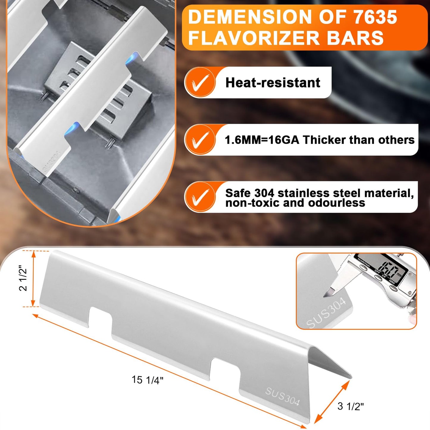 7635 15.3'' Flavorizer Bars for Weber Spirit II E210 S210 E220 S220, Weber Spirit 200 Series, Spirit E/S 200 & 210 Gas Grills (with Front-Mounted Control Panels), Stainless Steel,16GA