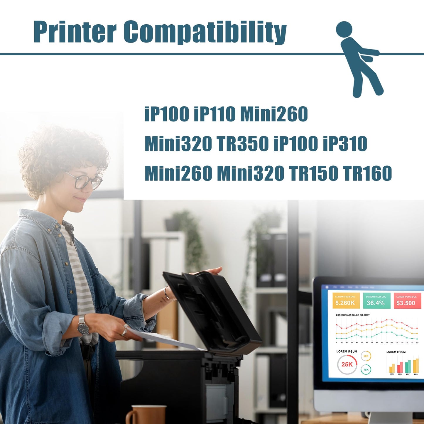 PGI-35 CLI-36 Ink Cartridges Compatible for Canon TR150 TR160 iP100 Printers, Replacement for Canon 35 36 Ink Cartridges (18 Pack, 12 Black & 6 Color)