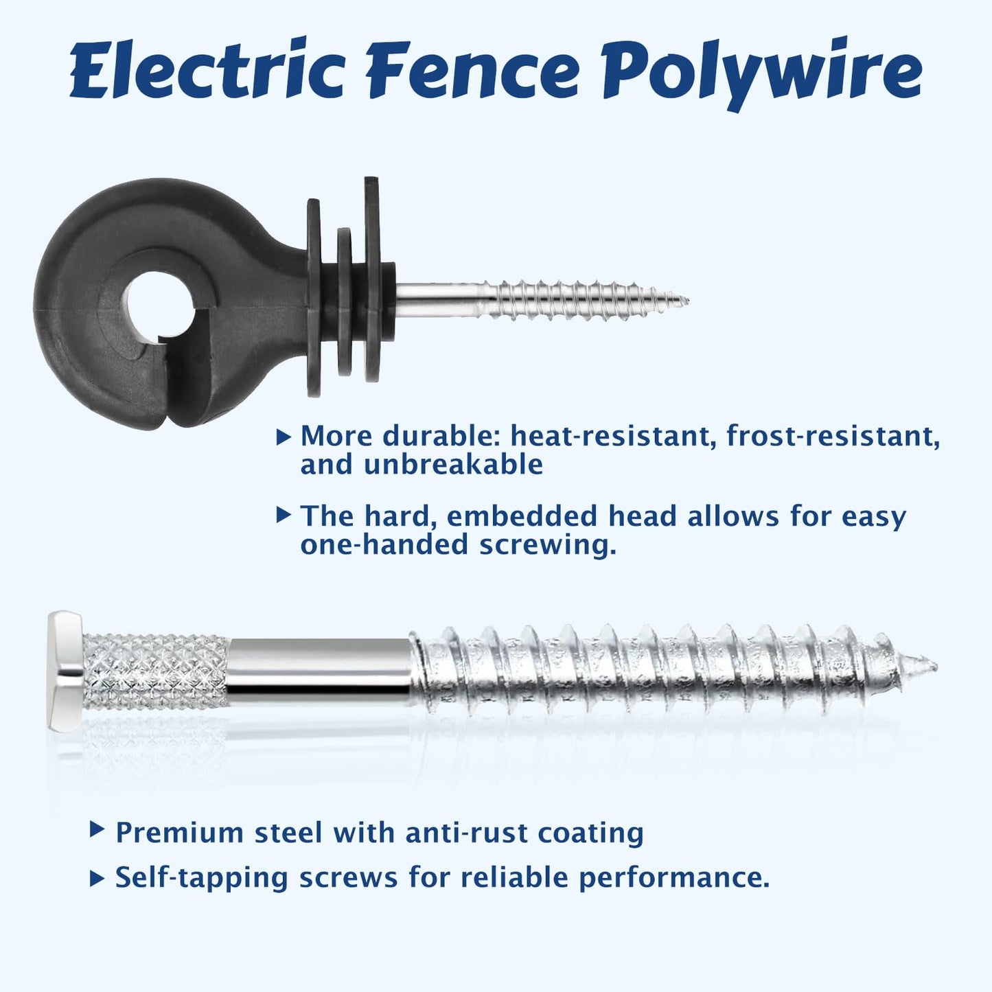 Electric Fence Polywire 660ft, with 50 Electric Fence Insulator and 1 Pcs Insulator Socket Tool, High Conductivity Weatherproof Rust Resistance 6 Steel Strands Electric Fence Wire, for Farm, Pasture