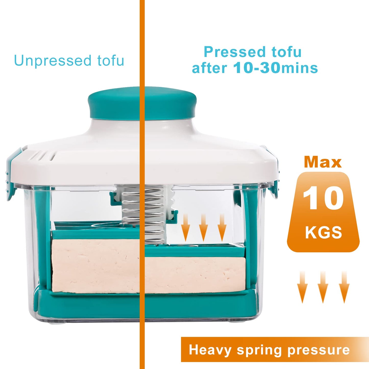 Noya Adjustable Tofu Press - Vegan Tofu Presser to Speed up Removing Water from Silken, Firm, and Extra Firm Tofu in 10-30mins Without Crack - Bpa Free