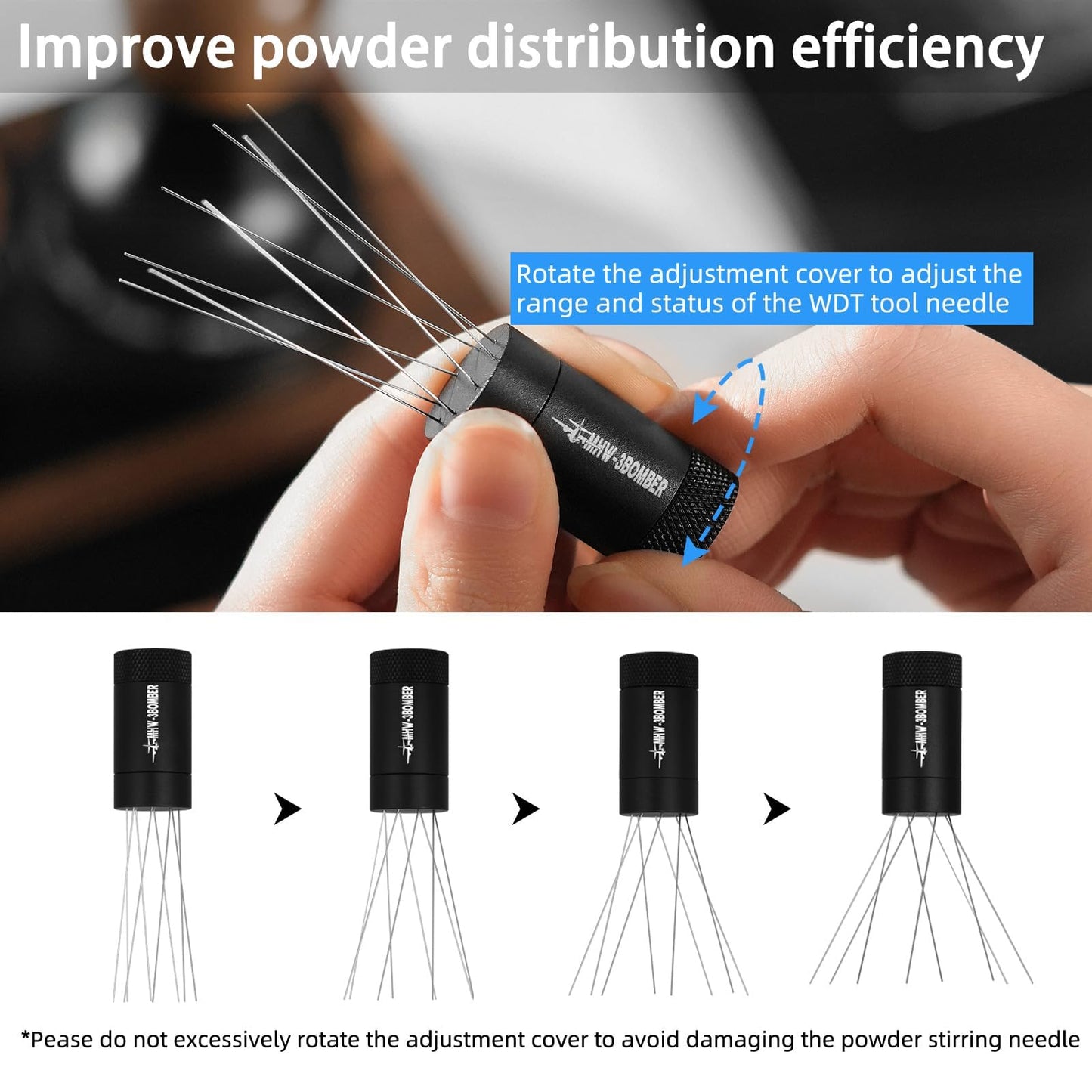 MHW-3BOMBER WDT Tool Espresso Distribution Tool with Magnetic Stand, Adjustable Needle Range, 0.4mm Stainless Steel Needles (8+6 Spare), Anti-Clumping Coffee Stirrer for 51/54/58mm Portafilter, T6126