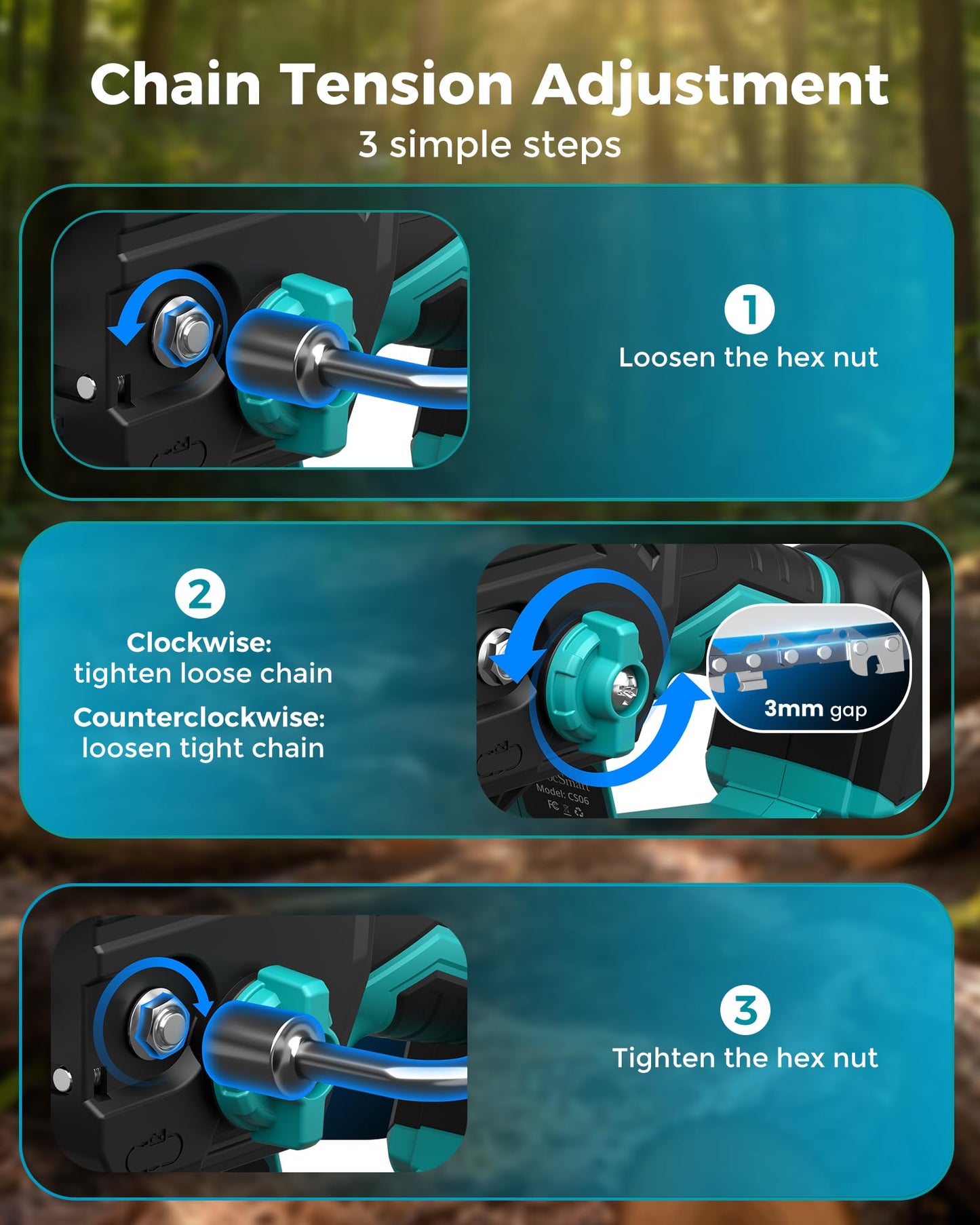 Mini Chainsaw Cordless with 2pcs 3000mAh Rechargeable Batteries 1000W Brushless Motor, 6 inch Electric Hand Saw for Cutting Wood Tree Trimming, Gifts for Father's Day