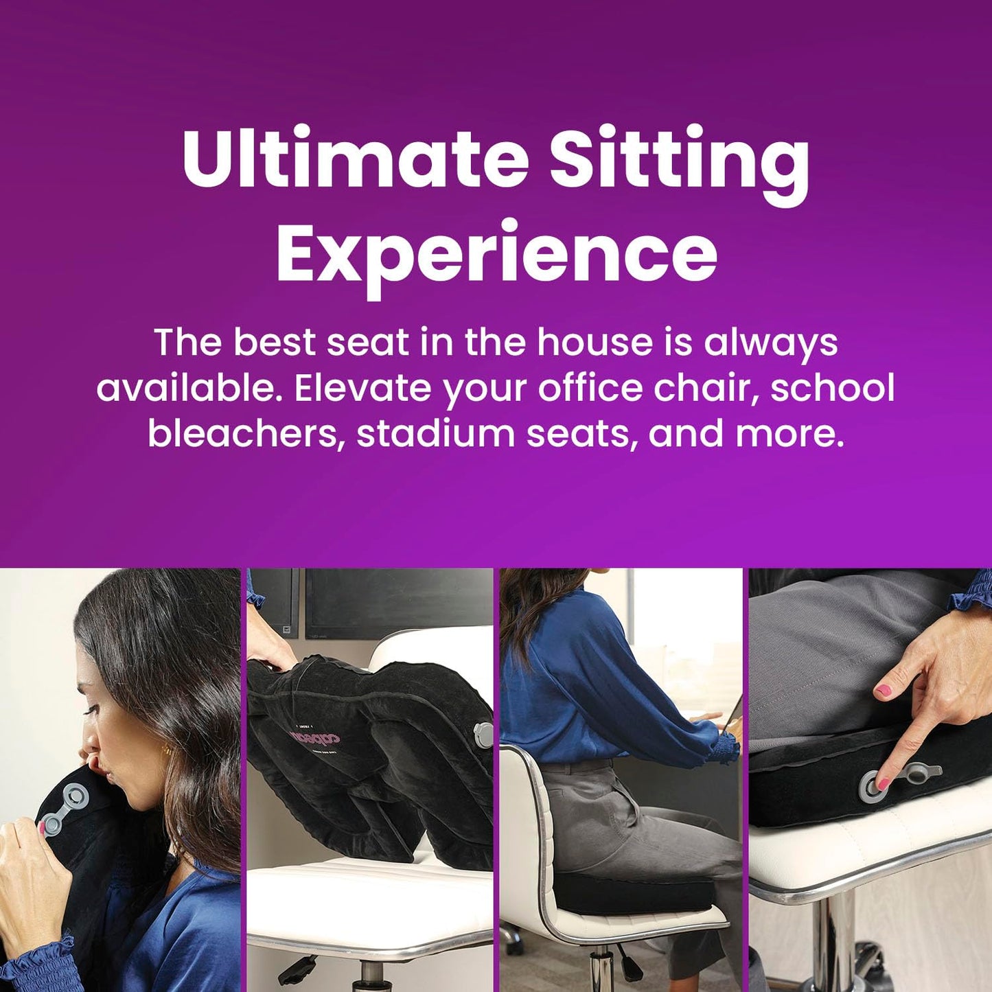 Cabeau Evolution Cushion Portable & Lightweight Inflatable Seat Cushion - Ideal for Office Chairs, School Bleachers, Stadium Seats, and Wheelchairs - Comfort on The Go, Black