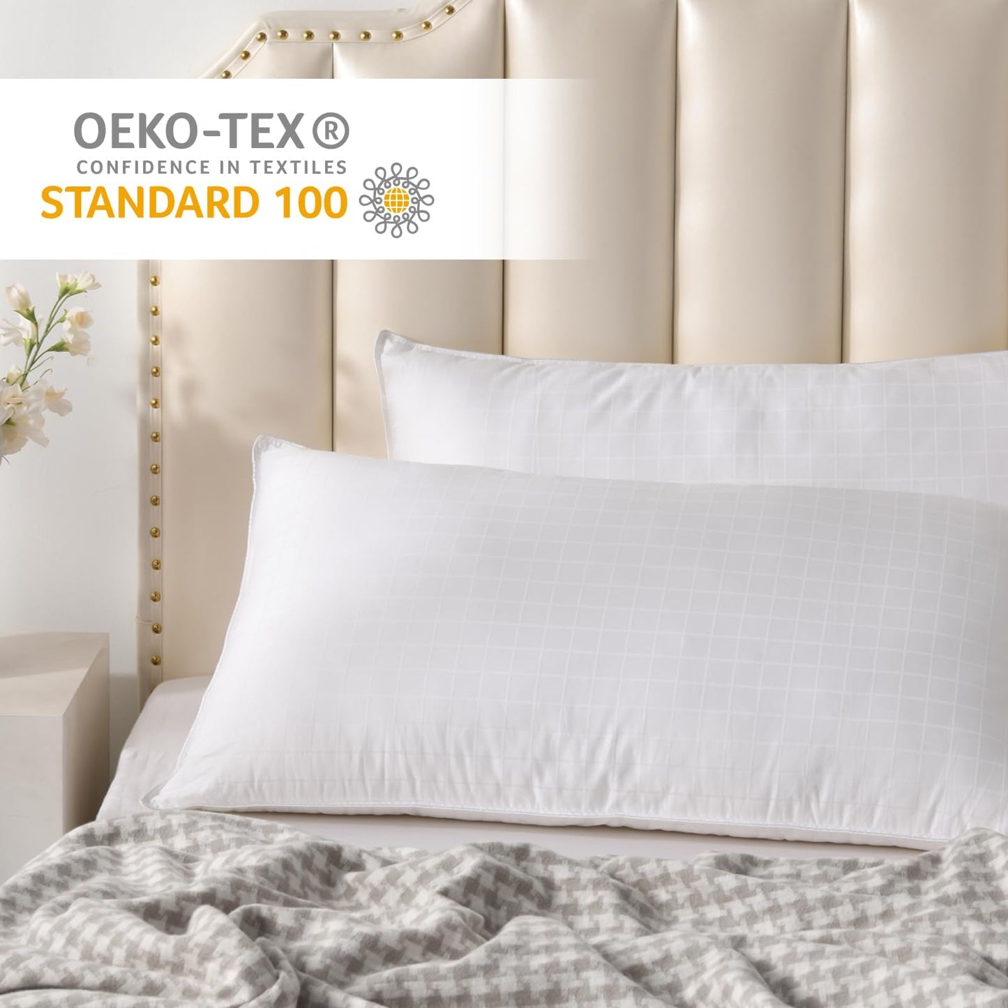 SHERWOOD Down Alternative Hotel Pillows (Wihte Grid, Queen)