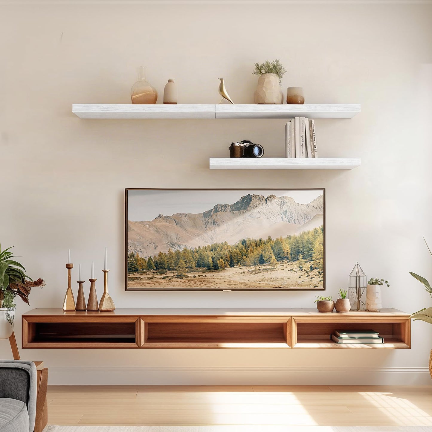 Floating Shelves Large, 24 x 7 Inch Wall Shelves for Bathroom, Bedroom, Kitchen, Shelves for Wall Decor Set of 2, White - AMFS06