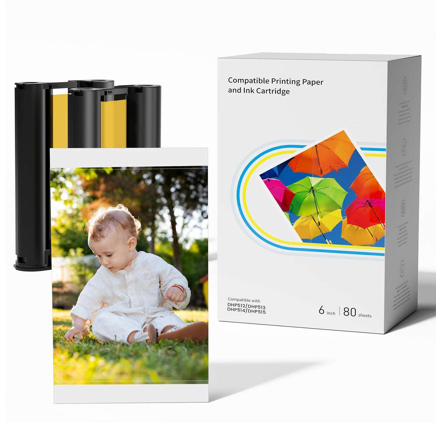 Compatible with Liene Amber M100/M200/M110/M210 4" x 6" Photo Printer 80 Sheets Photo Paper & 2 Ink Cartridges Refill, for DHP512/DHP513/DHP514/DHP515, Dye Sublimation, for Display, Framing