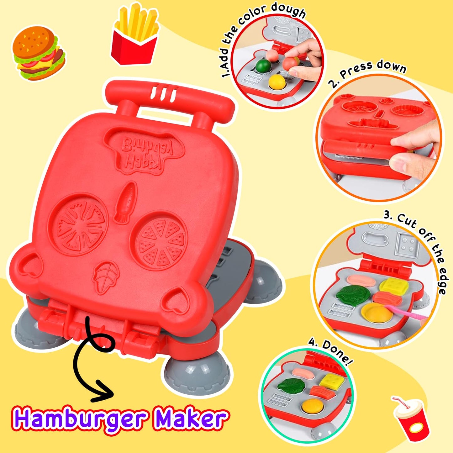 3 in 1 Color Dough Kitchen Creations Set Ice Cream Noodle Hamburger Maker Machine Art Crafts Food Modeling Play Toys Deluxe Tools Kit for Boys Girls Kids Toddlers Ages 3+ (12 Colors Dough)