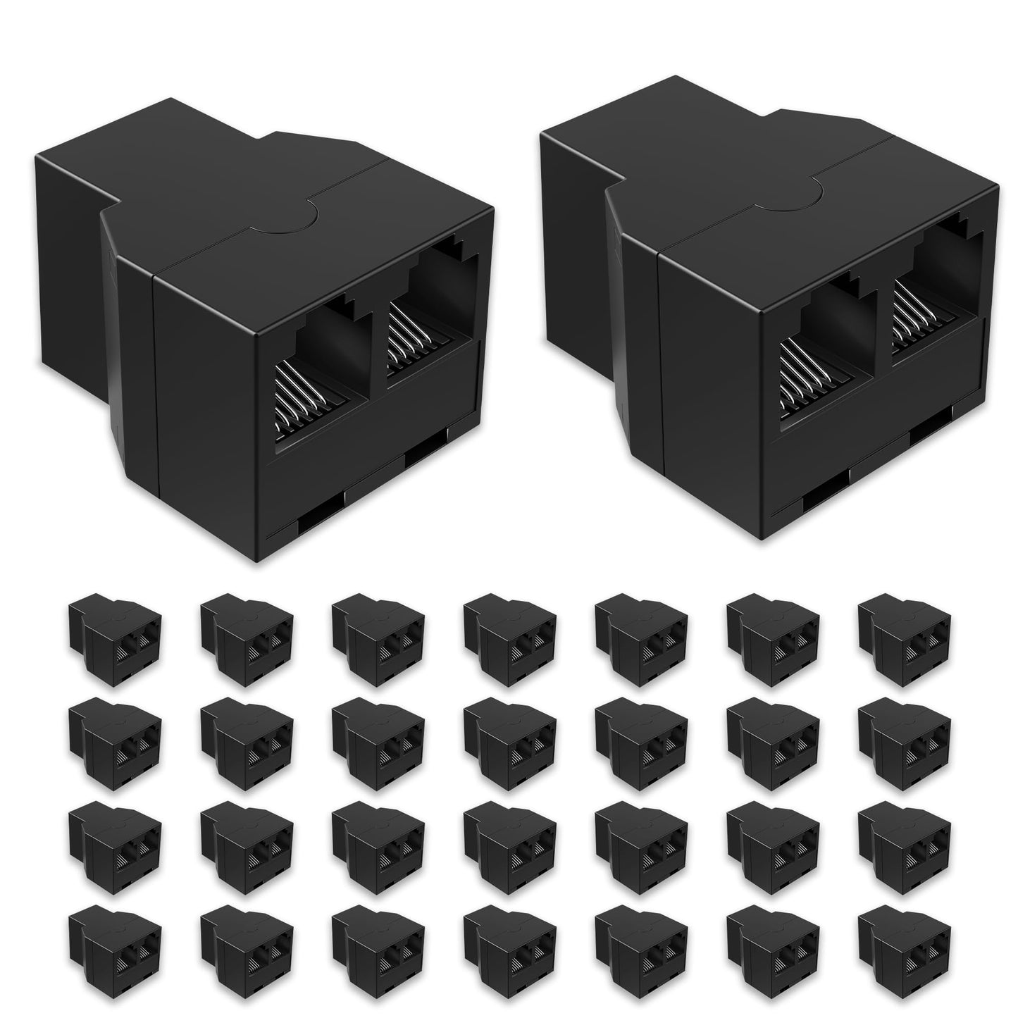Uvital RJ12 6P6C 3 Female Telephone Line Splitters, Phone Jack Splitter, Telephone Landline Cable Connector and Separator (30Pack Black Splitter)