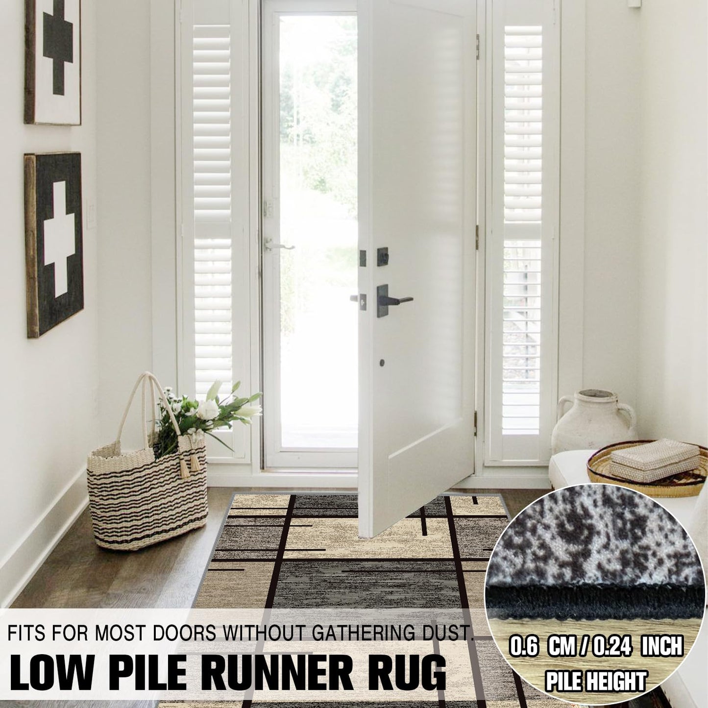WTHYGB Runner Rug for Hallway, 2x6 Non-Slip Machine Washable Rugs for Entrance Indoor, Long Modern Area Rug, 6mm Low Pile Carpet for Bedroom Laundry Kitchen Laundry Room, Beige