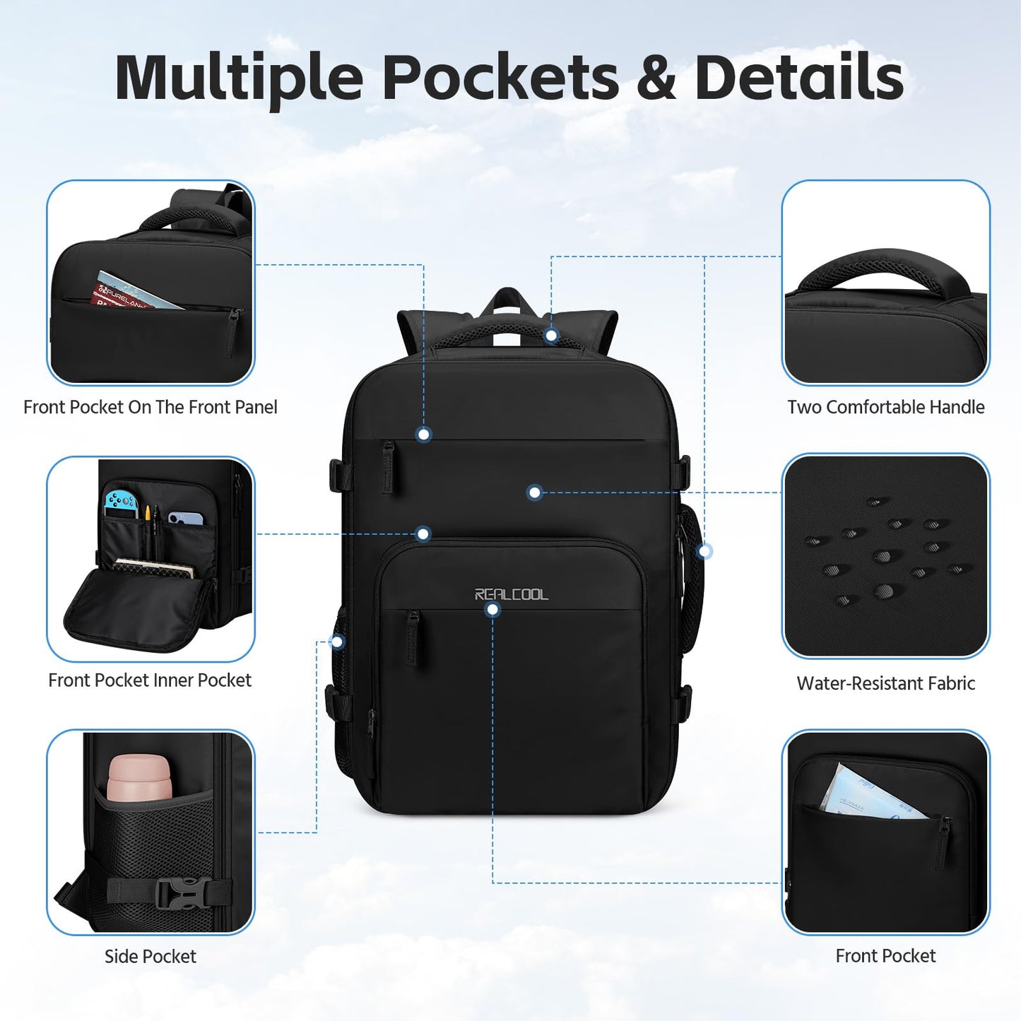 RealCool Travel Backpack for Women Men - Gift for Travelers, Students & Professionals, 17.3 Inch Laptop Carry On Backpack, TSA Flight Approved, College School Business Weekender Daypack