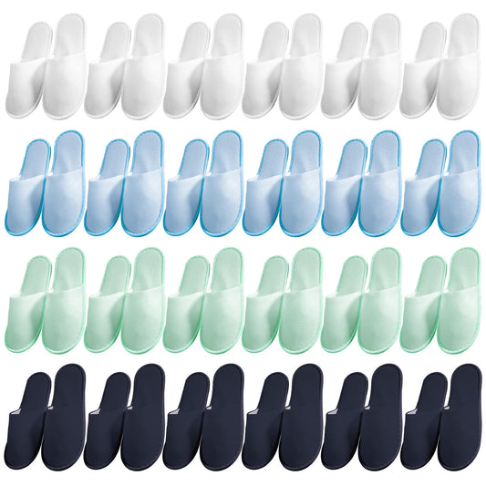 24 Pairs Non Slip Disposable Slippers, Washable Disposable Home Slippers Spa Hotel Slippers Reusable Home Slippers for Family Spa Guests Hotels (Navy Blue, Blue, Green, Beige)