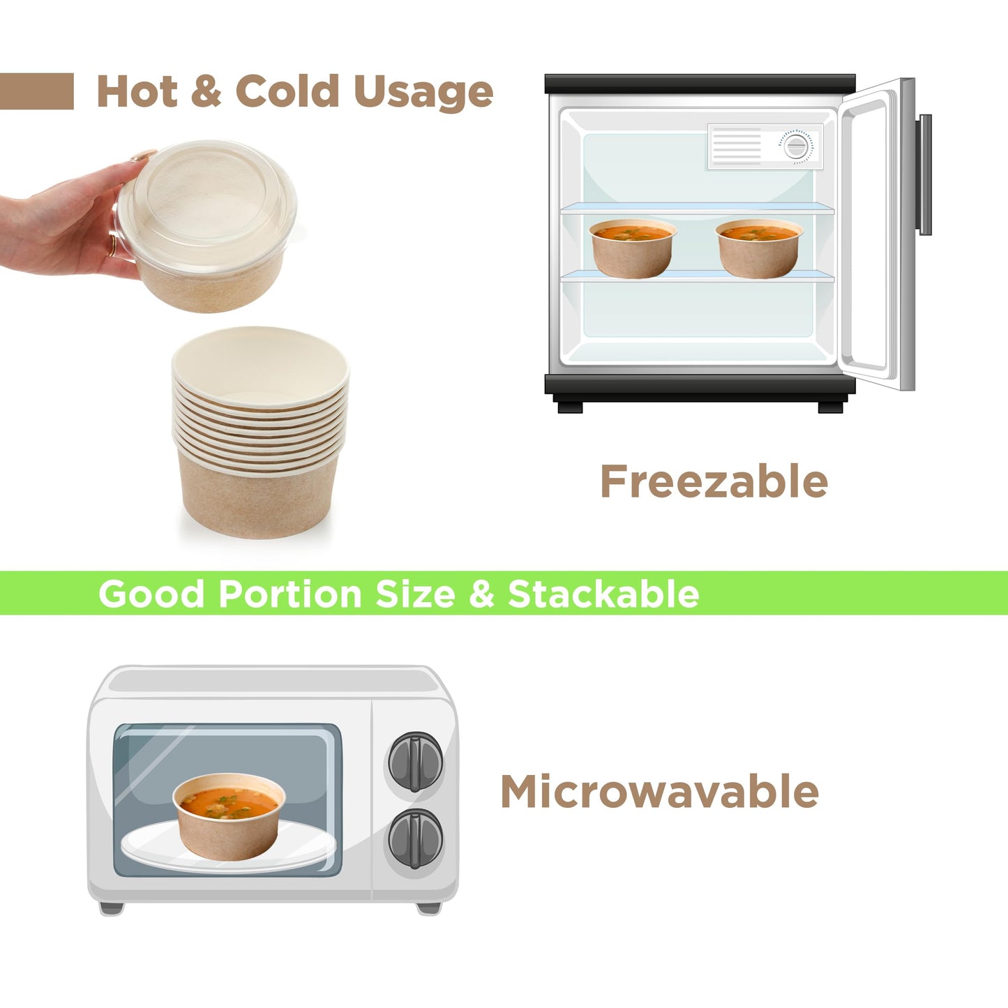 Disposable Paper Meal Prep Containers with Lids & Utensils – Brown Cardboard Food Bowls, Recyclable to-Go Food Containers for Hot & Cold Meals, 50-Pack (20 OZ)