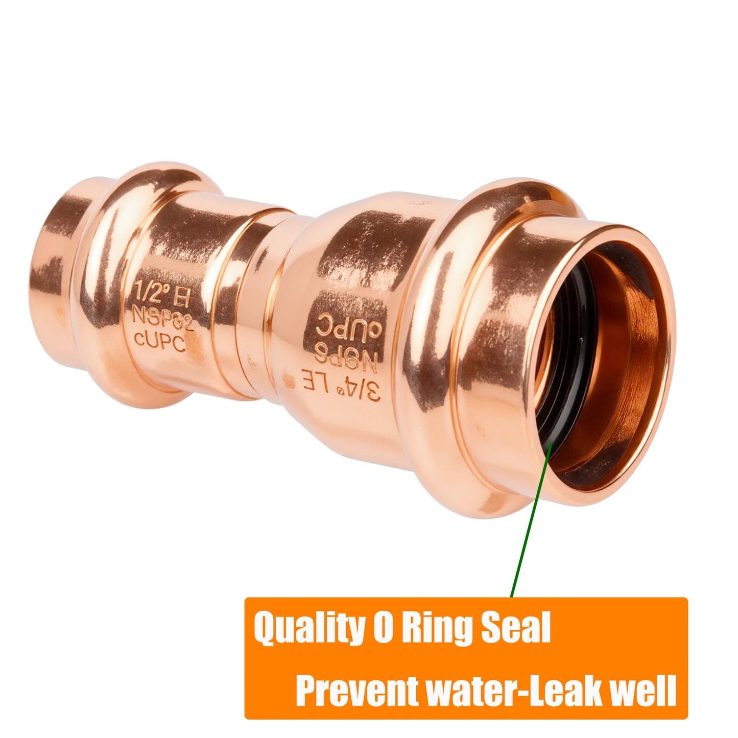 WHK 10 Packs 3/4" x 1/2" Pro Press Propress Copper Reducing Coupling Adater Fittings Use for Connect From 3/4 Cooper to 1/2 Cooper Pipe(Lead-Free,No Stop)