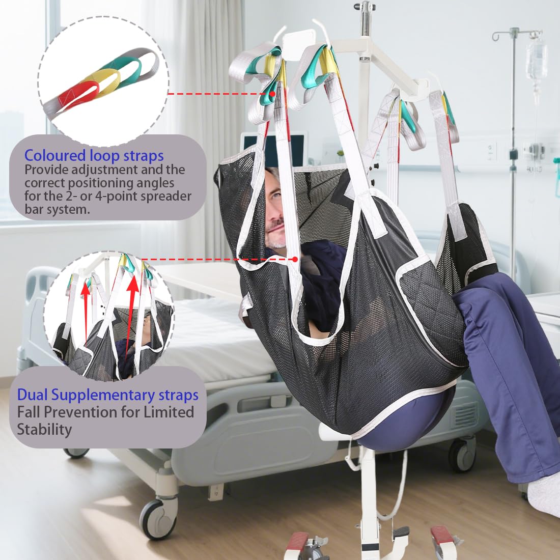 6-Point Universal Full Body Patient Lift Sling,Breathable Mesh & Commode Opening,Fit for Hoists Safe Weight Capacity of 500 lbs (Small)