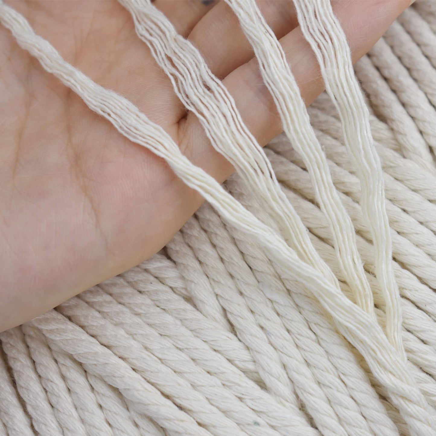 Klhamky 4mm546yd Natural Macrame Cotton Cord - 4 Strand Twisted 100% Cotton for Handmade Wall Hanging, DIY, Craft Making, Knitting, Plant Hangers, Decorative Projects (Beige)