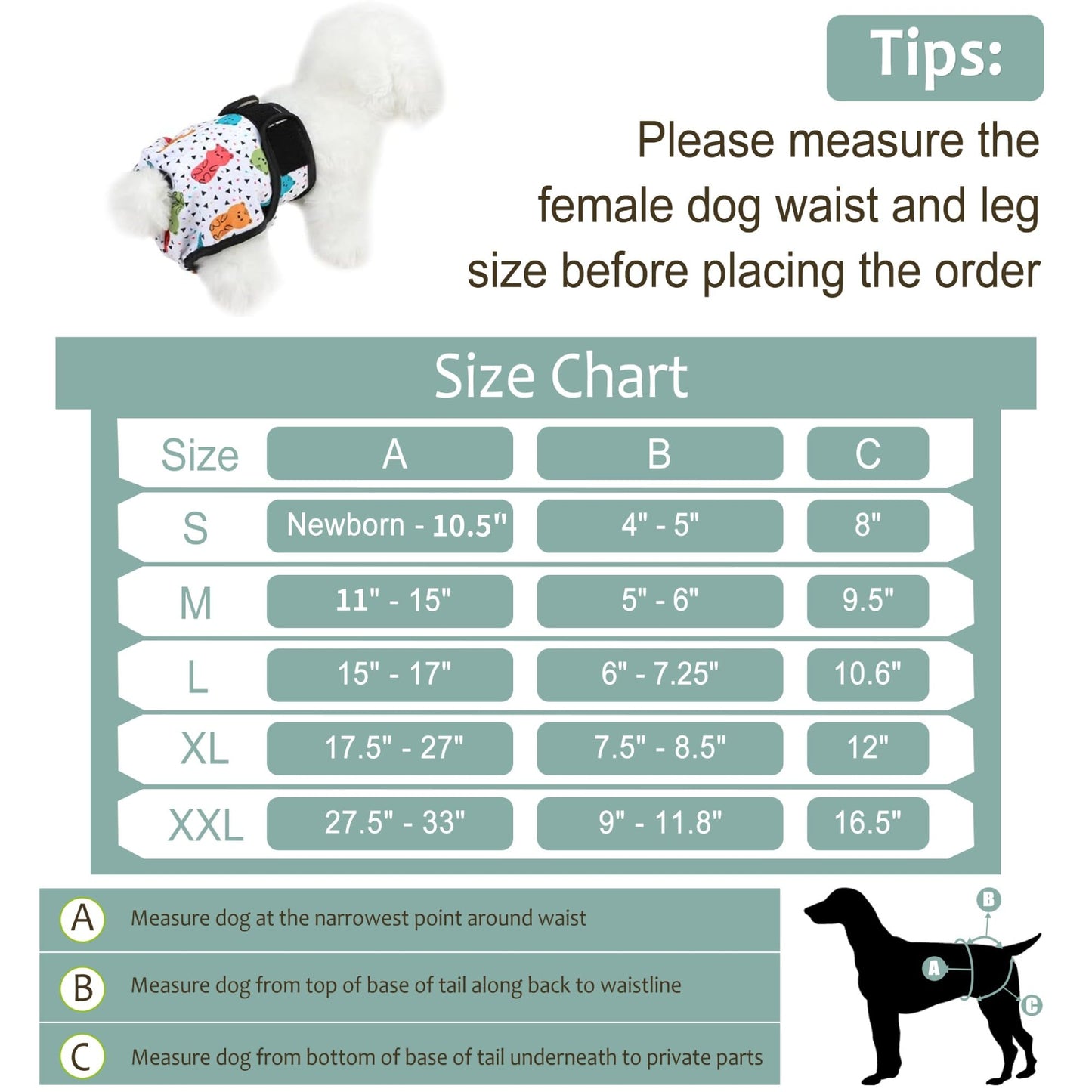 Grecle Washable Female Dog Diapers - Premium Reusable Diapers for Doggie in Heat - Highly Absorbent Dog Diapers Female for Pet Incontinence with Adjustable Snaps(Animals, XXL)