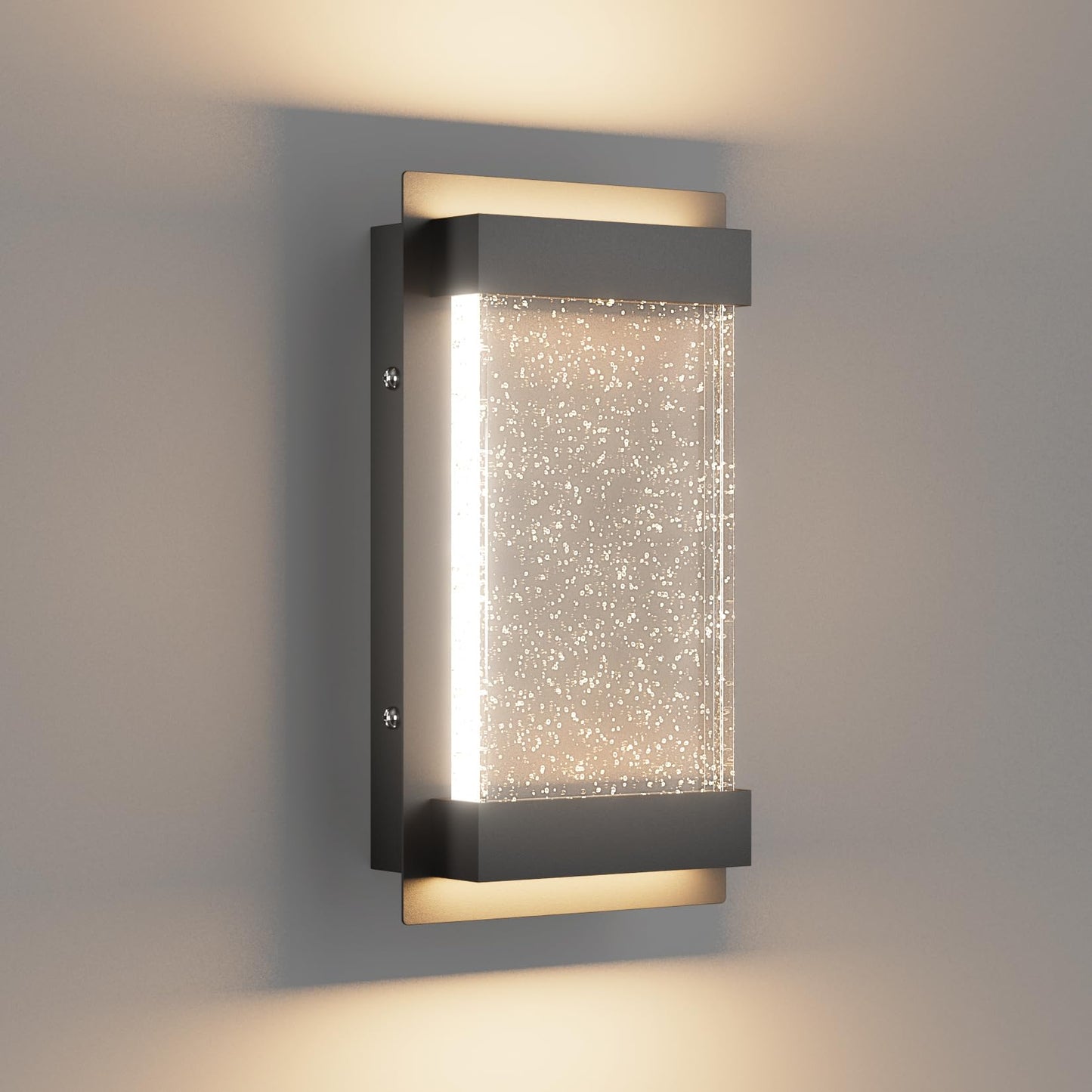 Led Modern Wall Sconce with Crystal Bubble Glass 3000K Outdoor LED Porch Light Indoor Outdoor Sconce Wall Lighting Black Wall Mount Light Fixture - Black