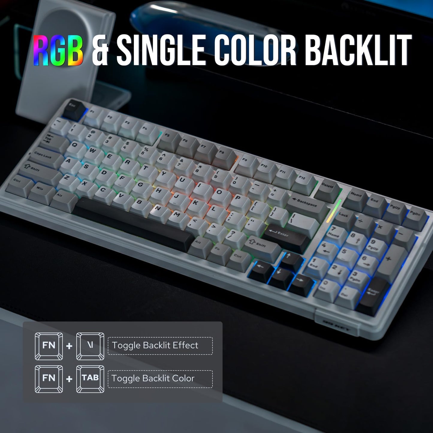 EPOMAKER x Aula F99 Wireless Mechanical Keyboard, Hot Swappable Gasket Custom Gaming Keyboard with Five-Layer Padding, Bluetooth/2.4GHz/USB-C, 8000mAh Battery (White Grey, Graywood V3 Switch)