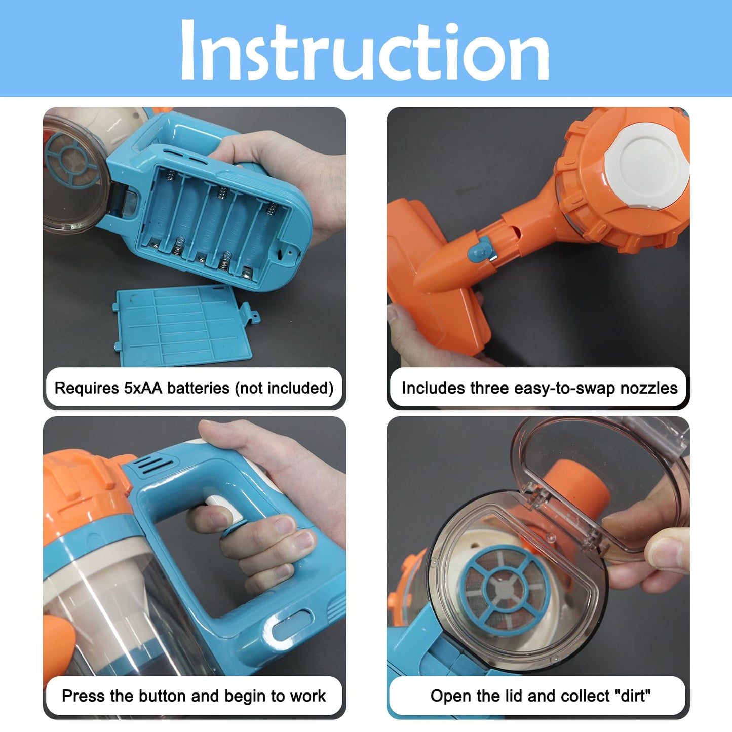 BAYMI Kids Vacuum That Really Works 9Pcs Kids Cleaning Set for Toddlers Toy Cleaner Kids Broom and Dustpan Set Aged 3+ Scrub Brushes for Cleaning Baby Boy Girl Gifts (950Blue)