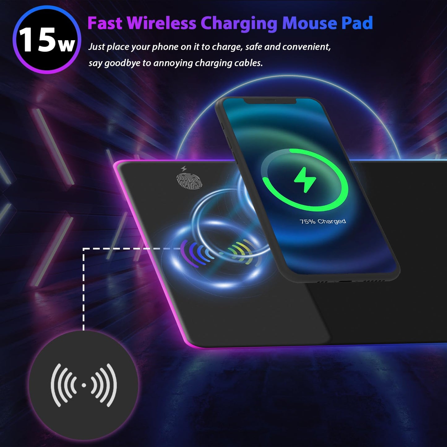 Wireless Charging RGB Gaming Mouse Pad, LED Mouse Pad 800x300x4MM, 14 Light Modes Extra Large Mousepad Non-Slip Rubber Base RGB Desk Mat for Gaming, MacBook, PC, Laptop, Desktop Acessories