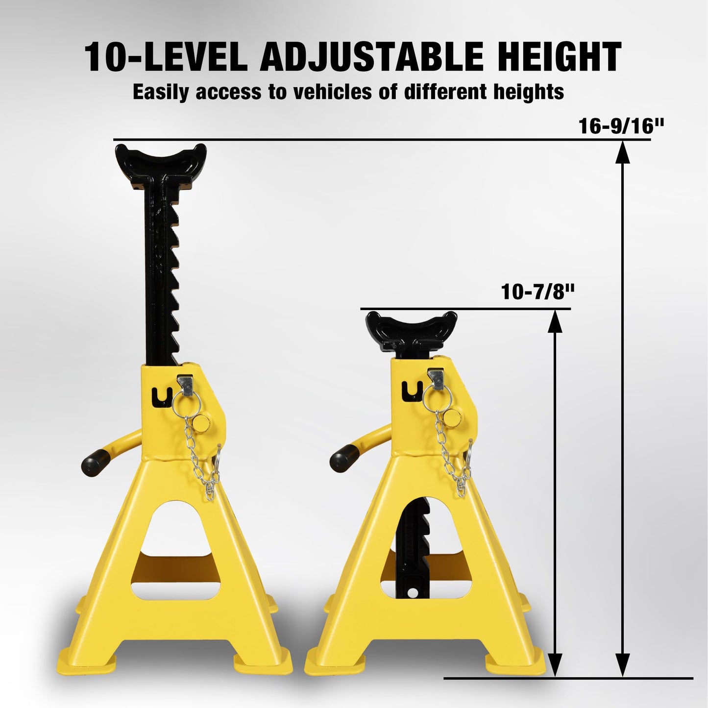 YELLOW JACKET Car Jack Stands with Double Locking and Large Foot Base for Lifting SUVS, Heavy Duty Steel, 3 Ton (6,600 lb) Capacity, 1 Pair