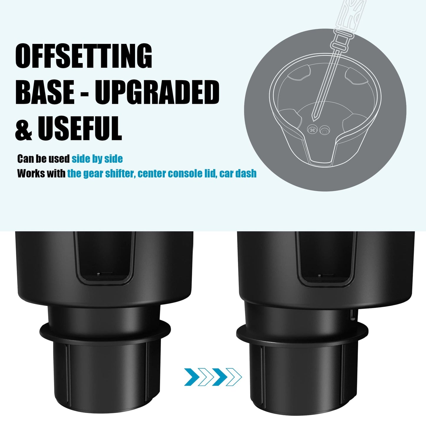 Upgraded Car Cup Holder Expander Adapter with Offset Adjustable Base, Compatible with Yeti 14/24/36/46oz Ramblers, Hydro Flasks 32/40oz, Other Large Bottles Mugs in 3.4"-4.0", 1 Pack