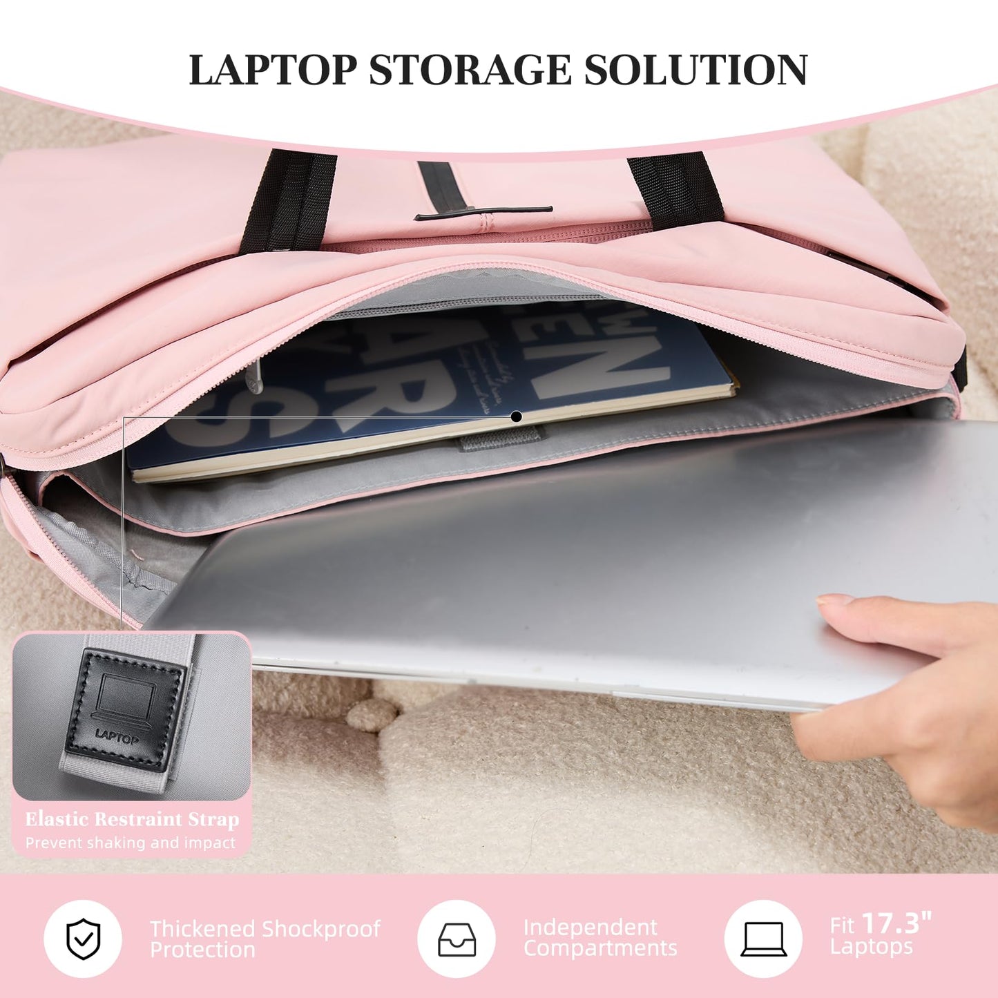 Timeet 17.3 Inch Laptop Bag for Men Women, Lightweight Computer Bag Laptop Briefcase with Shoulder Strap, Water-Resistant Laptop Shoulder Bag Work Bag Business Travel Office, Dusty Pink