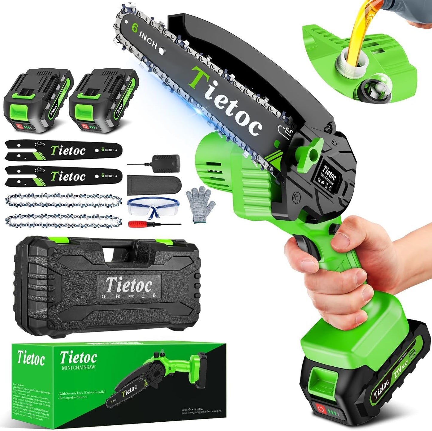 Tietoc Mini Chainsaw 6 Inch Cordless [Ease of Use] Portable Electric Chainsaw, Small Handheld Battery Powered Super Saw for Tree Branches, Unique Gifts Ideas for Men Dad Husband Fathers Him Her Women