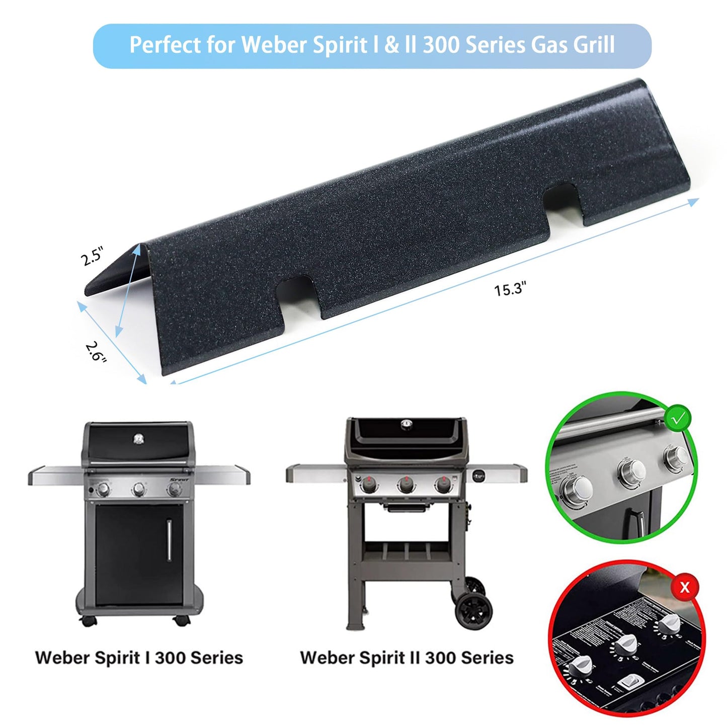 Flavorizer Bars for Weber Spirit 2 Grill Parts: Set of 5 Porcelain-enameled 15.3" Flavorizer Bar for Weber GS4 Spirit II 300, Spirit E310, S310 320 Spirit 300 Series Grills with Front Mount Control