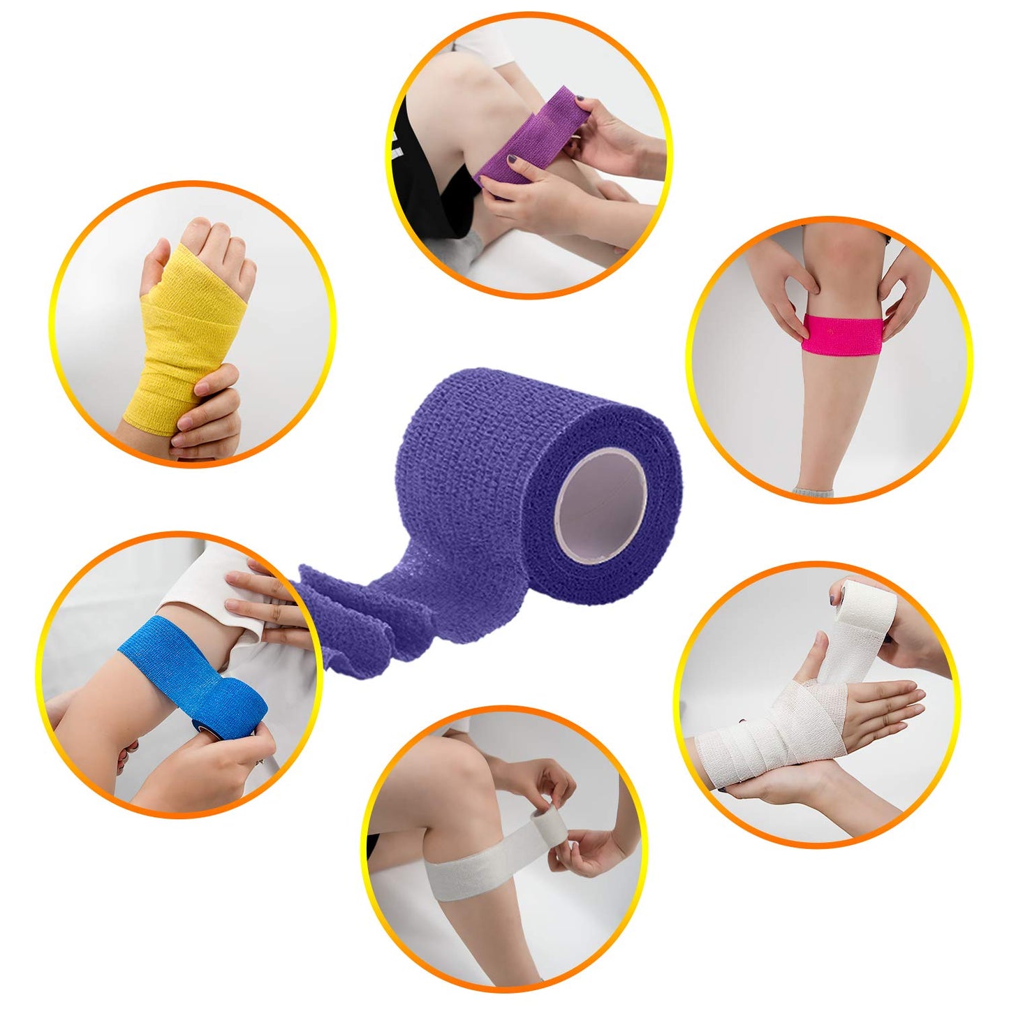 BQTQ 40 Rolls Self Adhesive Bandage 2 Inch Breathable Athletic Tape Stretch Wrap Roll Sports Wrap Tape for Wrist Ankle Swelling Sprains(Rainbow Colors)