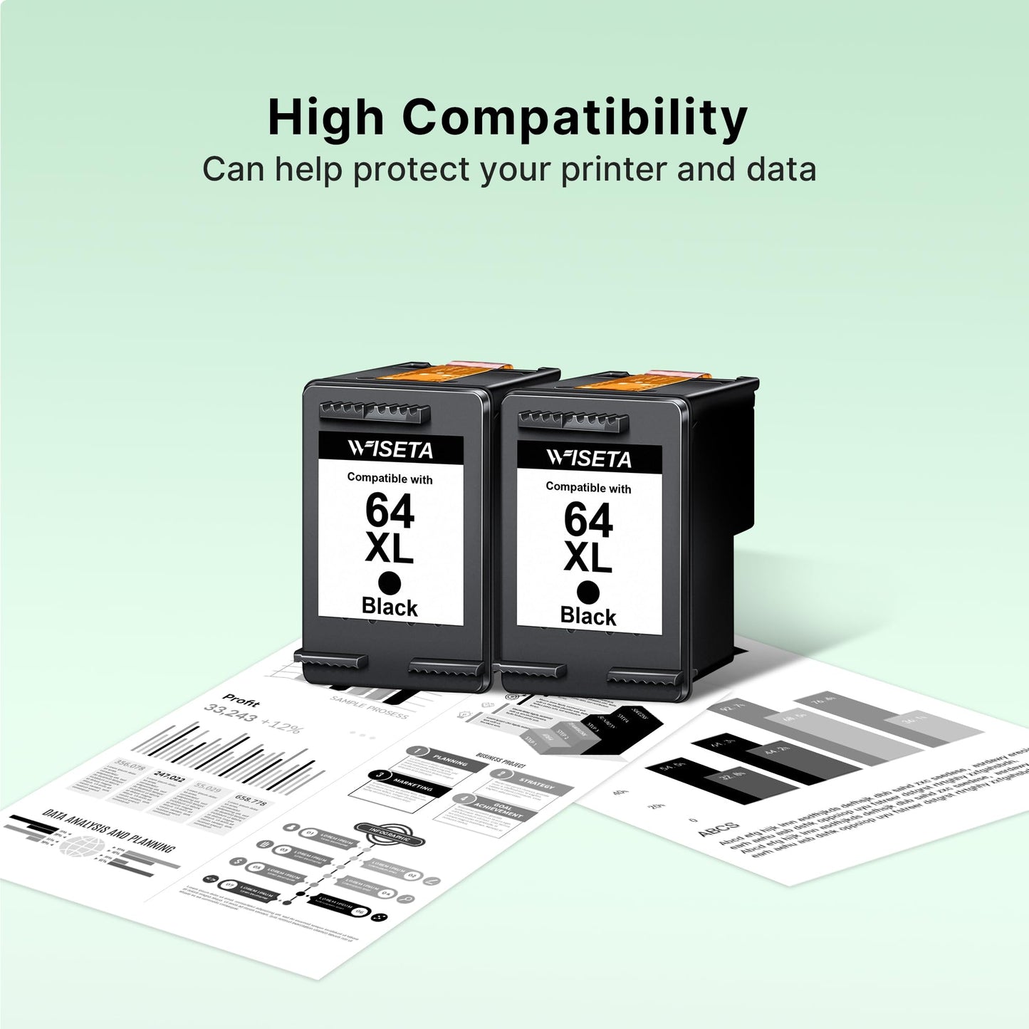 64XL Ink Cartridge Replacement for HP 64 XL Ink HP64XL Combo Pack Cartouche Encre for HP 64XL Work for Envy Photo 6222 6252 6255 6258 7120 7158 7164 7855 7858 7620r 7864 Tango X Printer (2 Black)