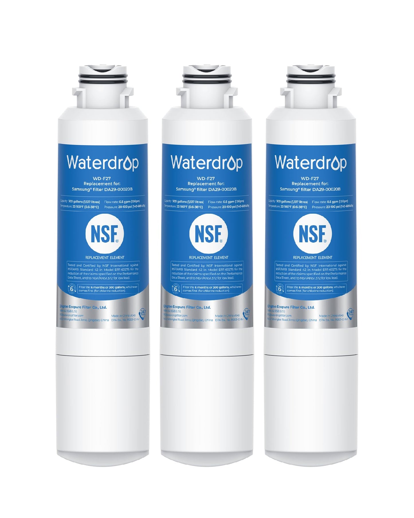 Waterdrop Refrigerator Water Filter, Replacement for Samsung HAF-CIN/EXP, DA29-00020B, DA97-08006A, RF263BEAESR, RF28HMEDBSR, RF263TEAESG, RF4287HARS, 3 Filters