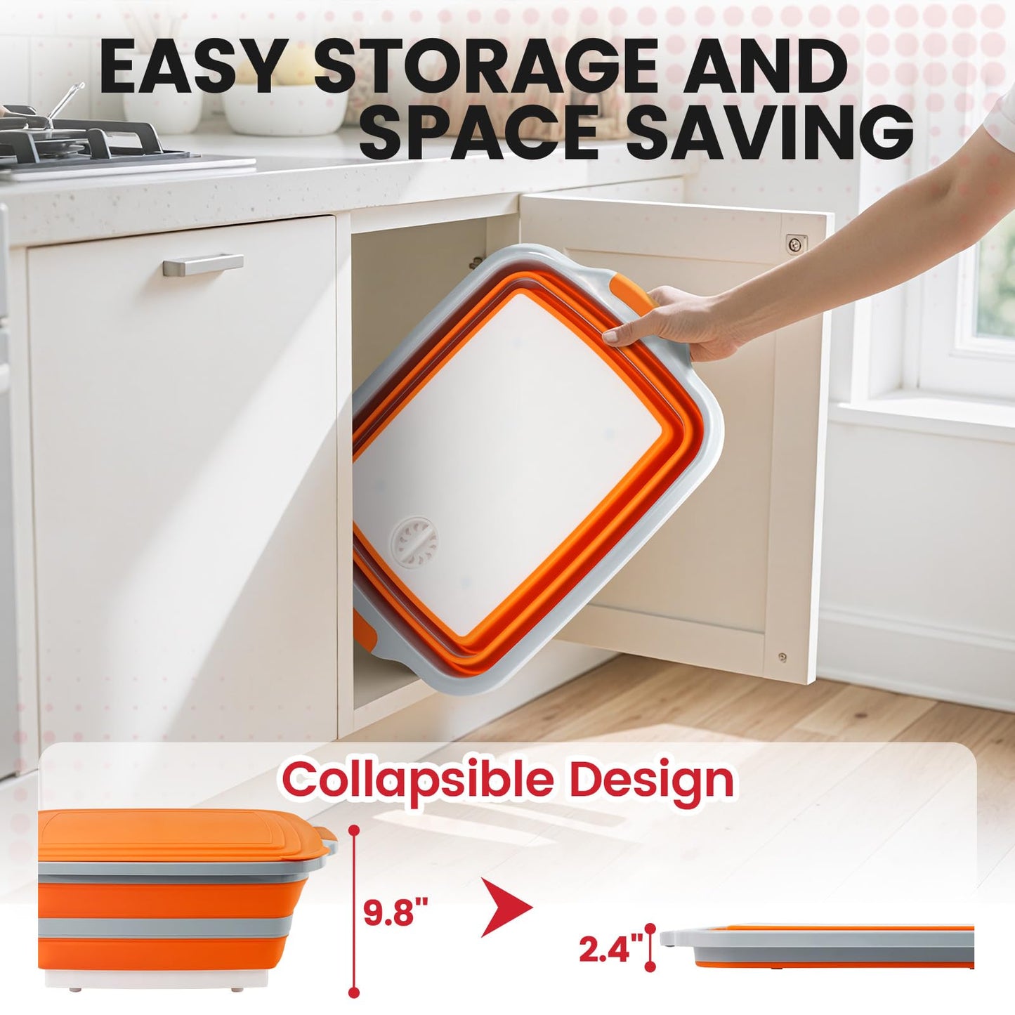 BBQ Prep Tub 3-in-1 Large 30L Collapsible Cutting Board with Locking Lid for Meal Prep Marinating Food, Camping Sink with Colander, Dish Basin, Storage Blanket for Camping Picnic BBQ, Orange