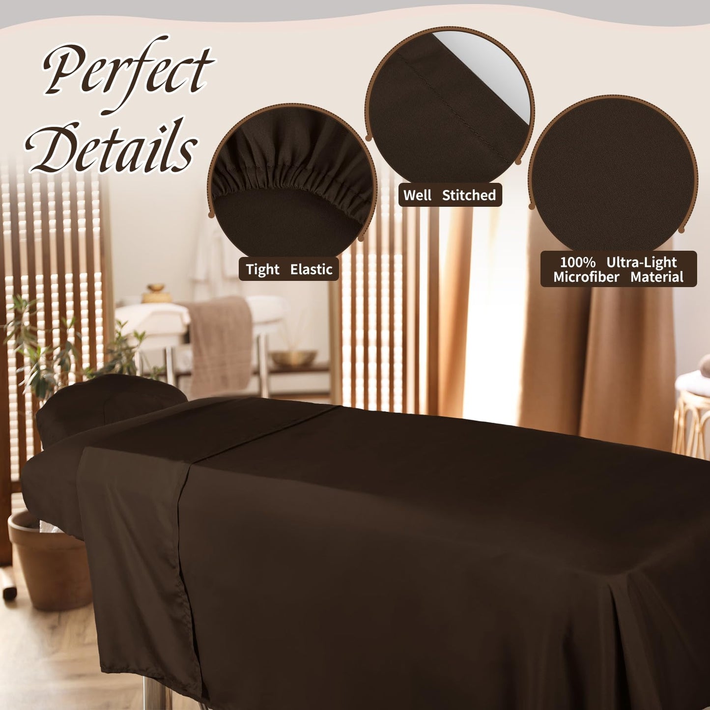 Oudain 4 Sets 3 Piece Soft Microfiber Massage Table Sheets Set Bulk Includes Massage Flat Sheet and Fitted Sheet and Face Rest Cover(Chocolate)