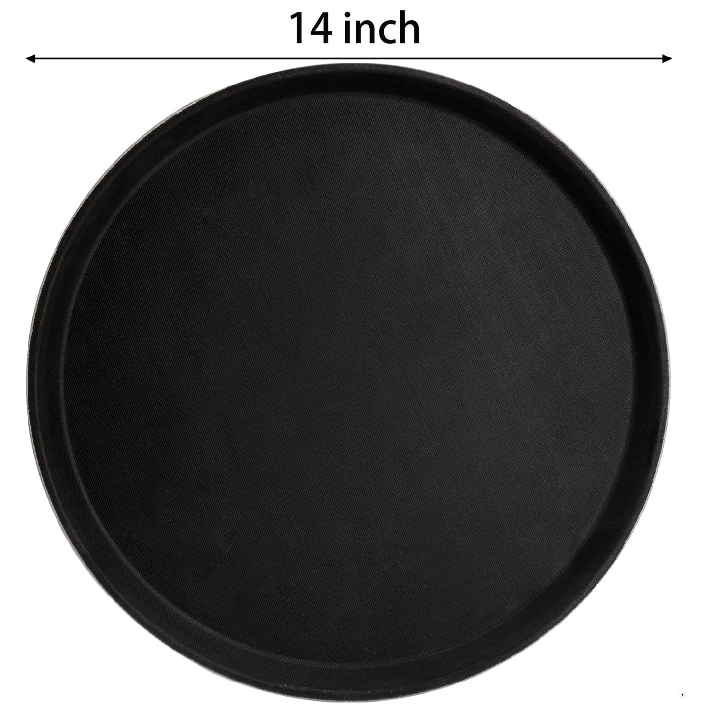 TOPZEA 4 Pack 14 Inch Round Restaurant Serving Tray, Fiberglass Non-Slip Rubber Lined Black Server Trays Commercial Grade Bar Service Tray for Restaurant, Kitchen, Cafeteria, Catering, Easy Clean