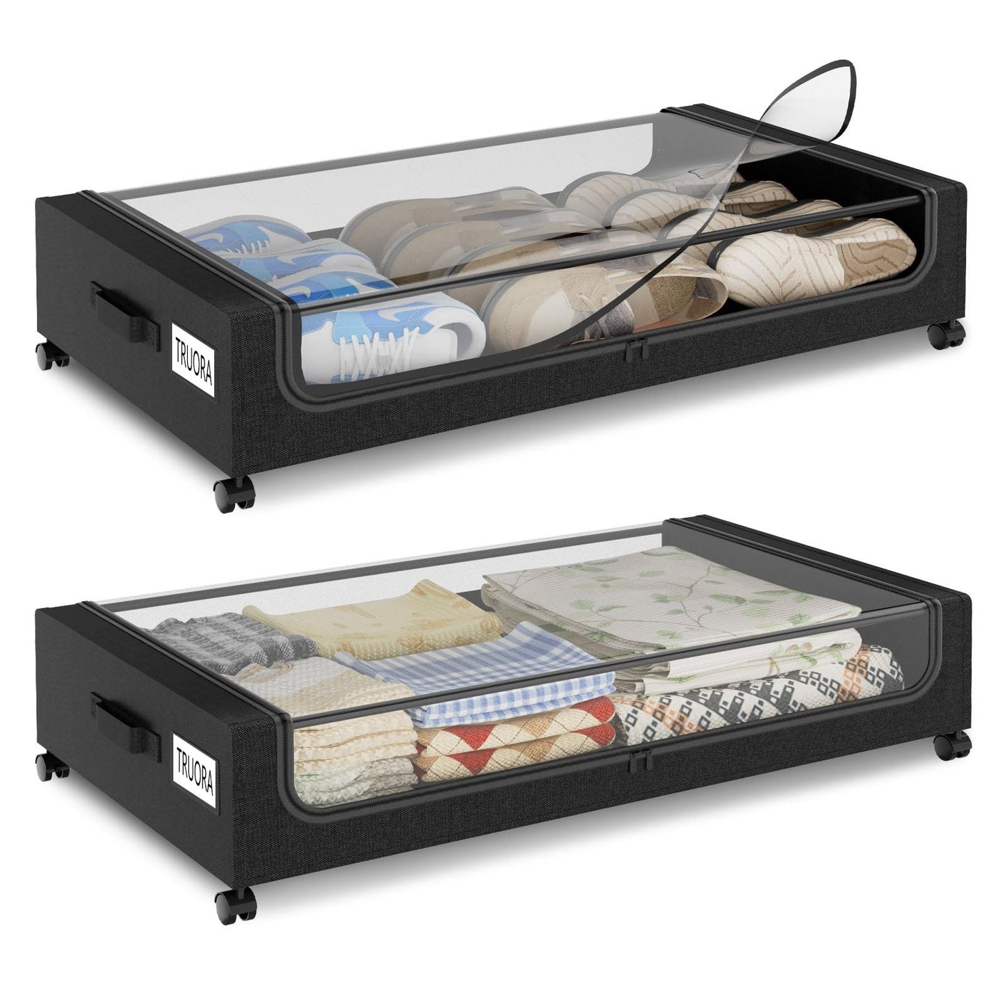 TRUORA 2 Pack Under Bed Storage with Wheels, XXL Underbed Storage Containers with Wheels, Clear Window, Easy Pull-out, Rangement Sous le Lit for Clothes, Blankets, Toys, Shoes and Books