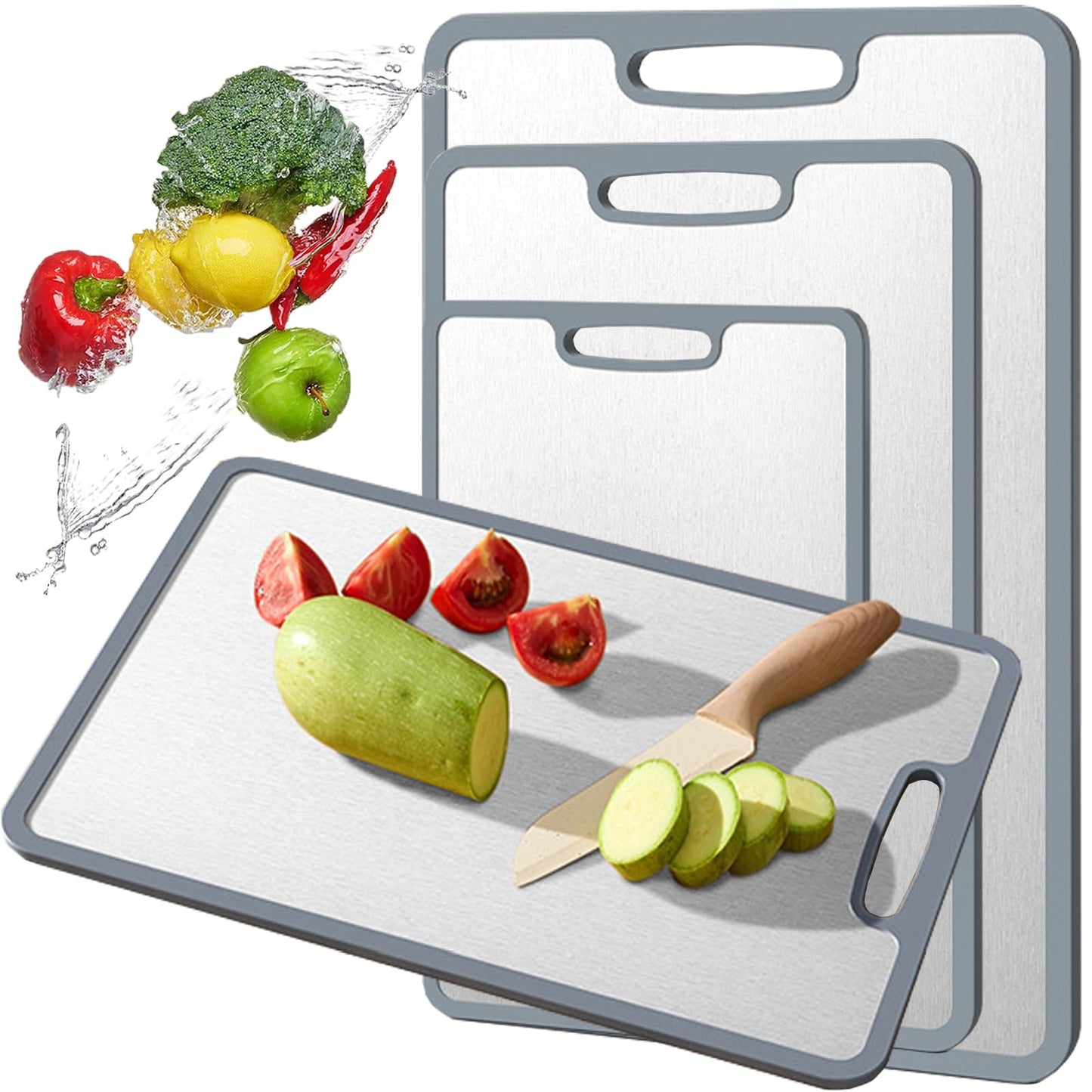 Titanium Cutting Board Double-Sided Non-Slip Silicone Edging Pure Titanium Cutting Boards for Kitchen - Double-Sided Food-Grade Chopping Board Non-Stick Durable and Easy to Clean (Large)