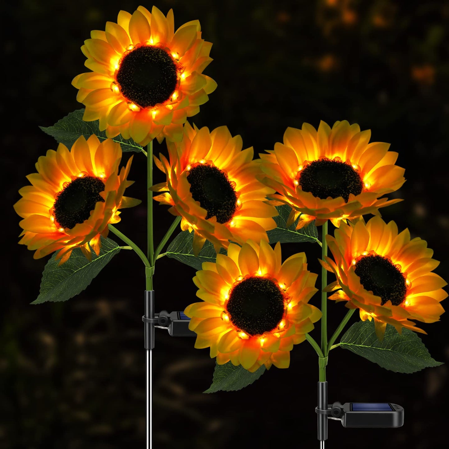 Meagoo Solar Sunflower Lights, 800mA Solar Garden Light with Real Looking Flowers Outdoor Waterproof Solar Stake Lights for Back Yard, Flower Bed, Pathway, Patio, Porch, Fall Decoration