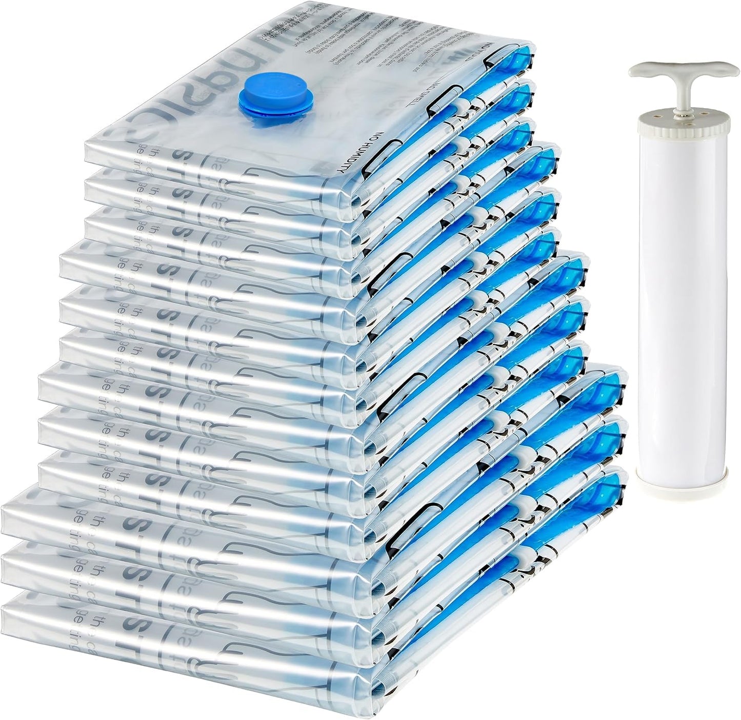 Amazon Basics Vacuum Compression Storage Bags with Hand Pump - 12-Pack (3 Jumbo, 3 Large, 3 Medium, 3 Small)