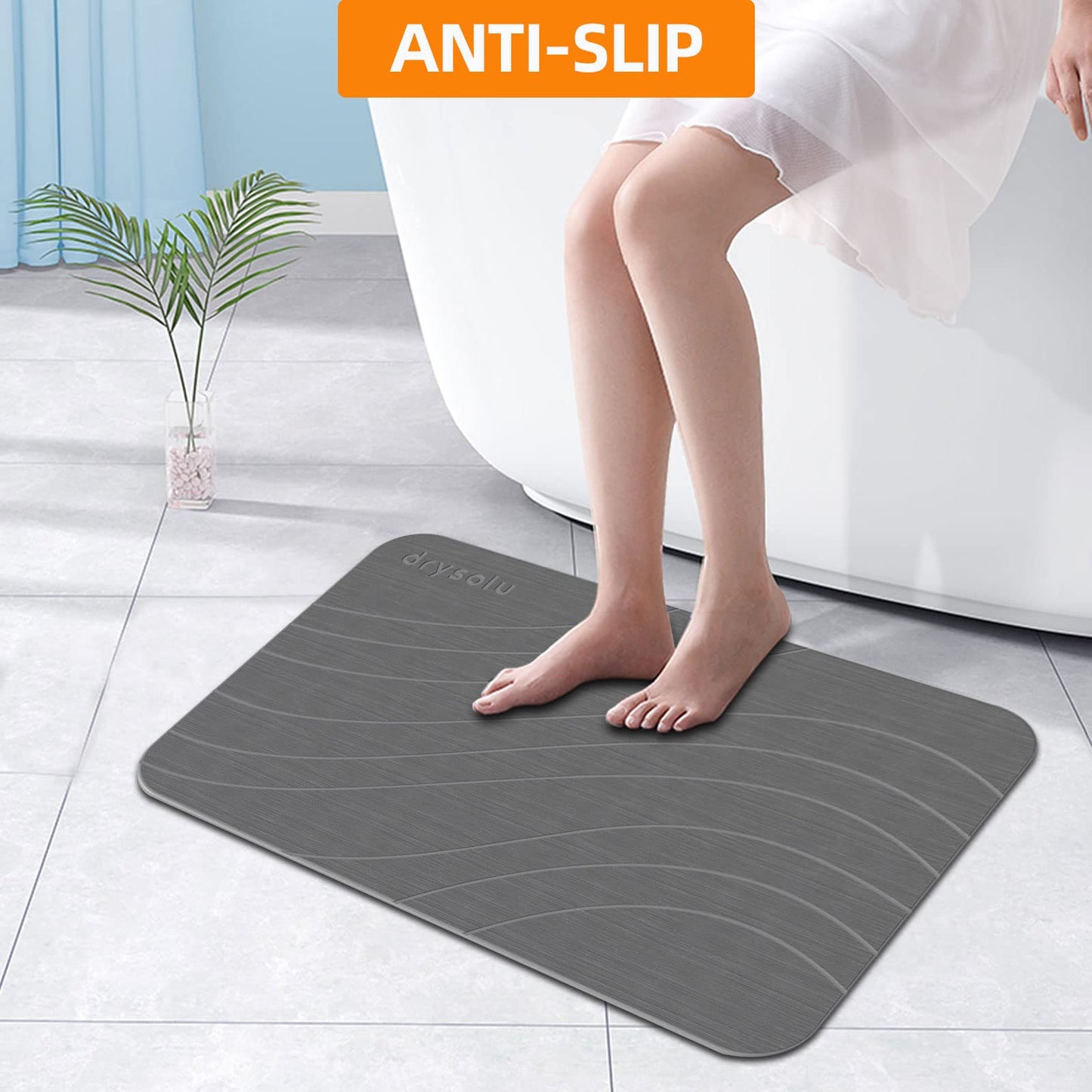 DRYSOLU Stone Bath Mat Diatomaceous Earth Bath Mat Stone Shower Mat Fast Water Drying Ultra Absorbent Pad Diatomite mat,Non-Slip Mat for Bathroom Shower,Kitchen,Pet,15.35x23.62in,Hard,Gray,1-Pack