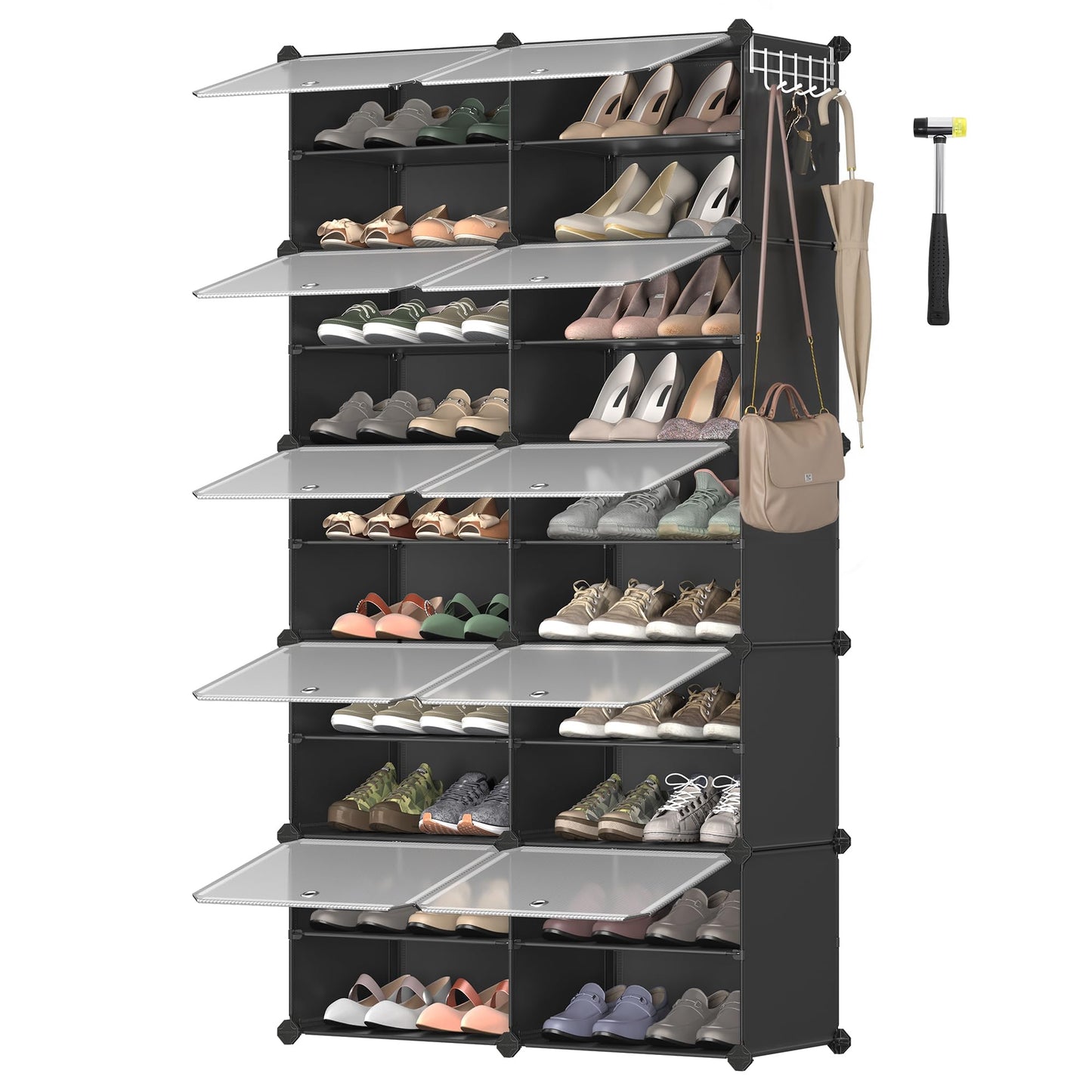 SONGMICS Shoe Rack Organizer, 10-Tier Shoe Storage Cabinet for Closet and Entryway, Holds 40 Pairs of Shoes, Adjustable, Ink Black and Trasparent ULPC035B01