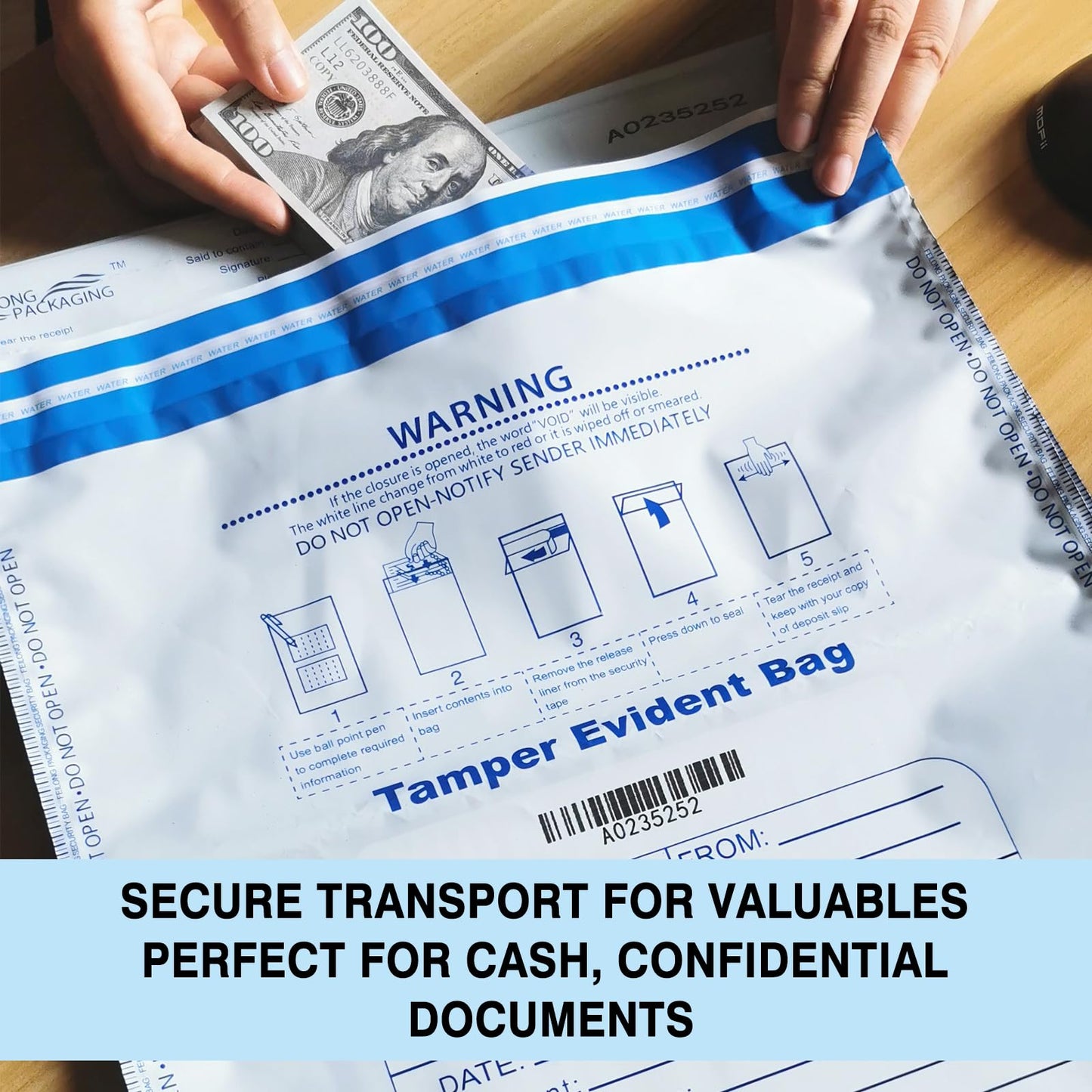 100Pcs 12"x16" Bank Deposit Bags - Tamper Evident Security Bags - Cash Bags with High Level Security Seal - White Security Bags - Opaque 2.8 Mil Plastic (12" x 16")