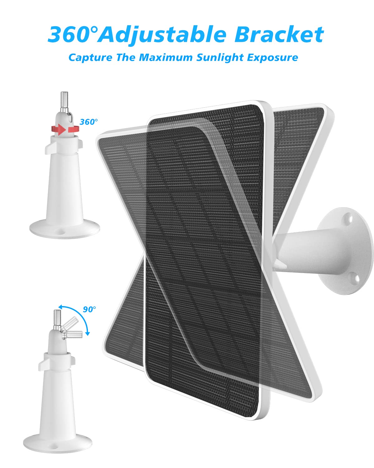 Solar Panel Charger Compatible with Arlo Ultra/Ultra 2/Pro 3/Pro 4/Pro 3 Floodlight Security Camera, 5V 4W Solar Panels Charging IP65 Weatherproof w/ 9.8ft Charging Cable Adjustable Wall Mount (3 Pack)
