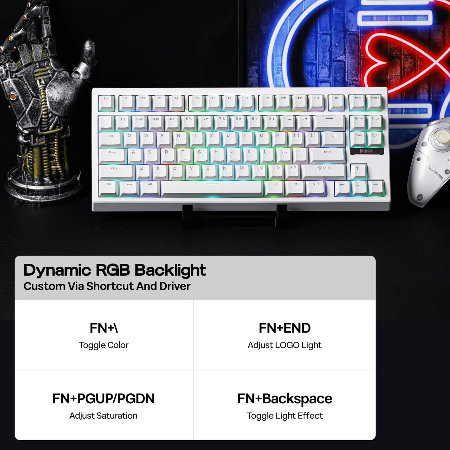 EPOMAKER G84 80% RGB Gaming Mechanical Keyboard, 2.4GHz/ Type-C/BT Wireless Keyboard, QMK/VIA Programmable, Hot-Swappable, NKRO, with Shine Through PBT Keycaps for Gamers (White, Creamy Jade Switch)