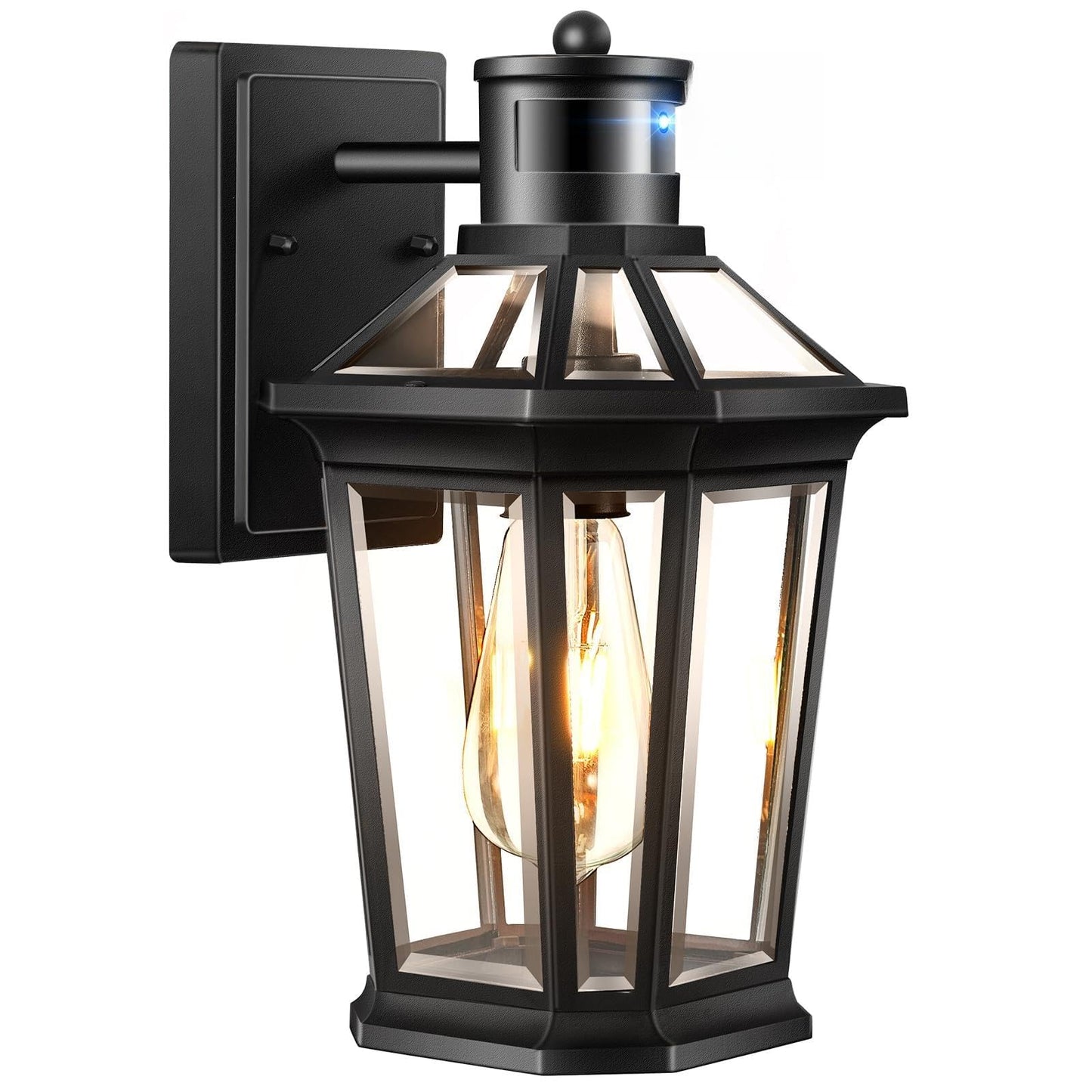 VIANIS Motion Sensor Outdoor Lighting, Outdoor Wall Lights Wall Mount with Clear Glass, Black Dusk to Dawn Garage Light Sconce, Waterproof Exterior Lights for House, Brightness Distance Adjustable