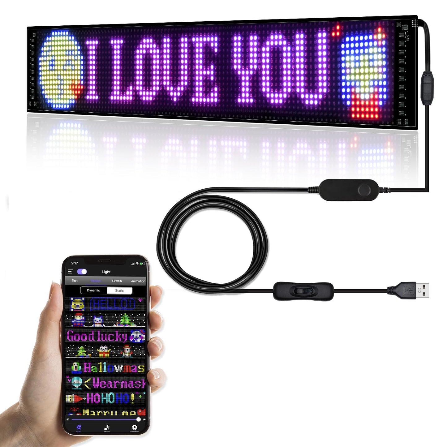Programmable LED Sign for Business,Flexible Digital Sign,Scrolling LED Sign,Bluetooth APP,DIY Design Animations,Text, Graffiti,Colour (23''x5'')