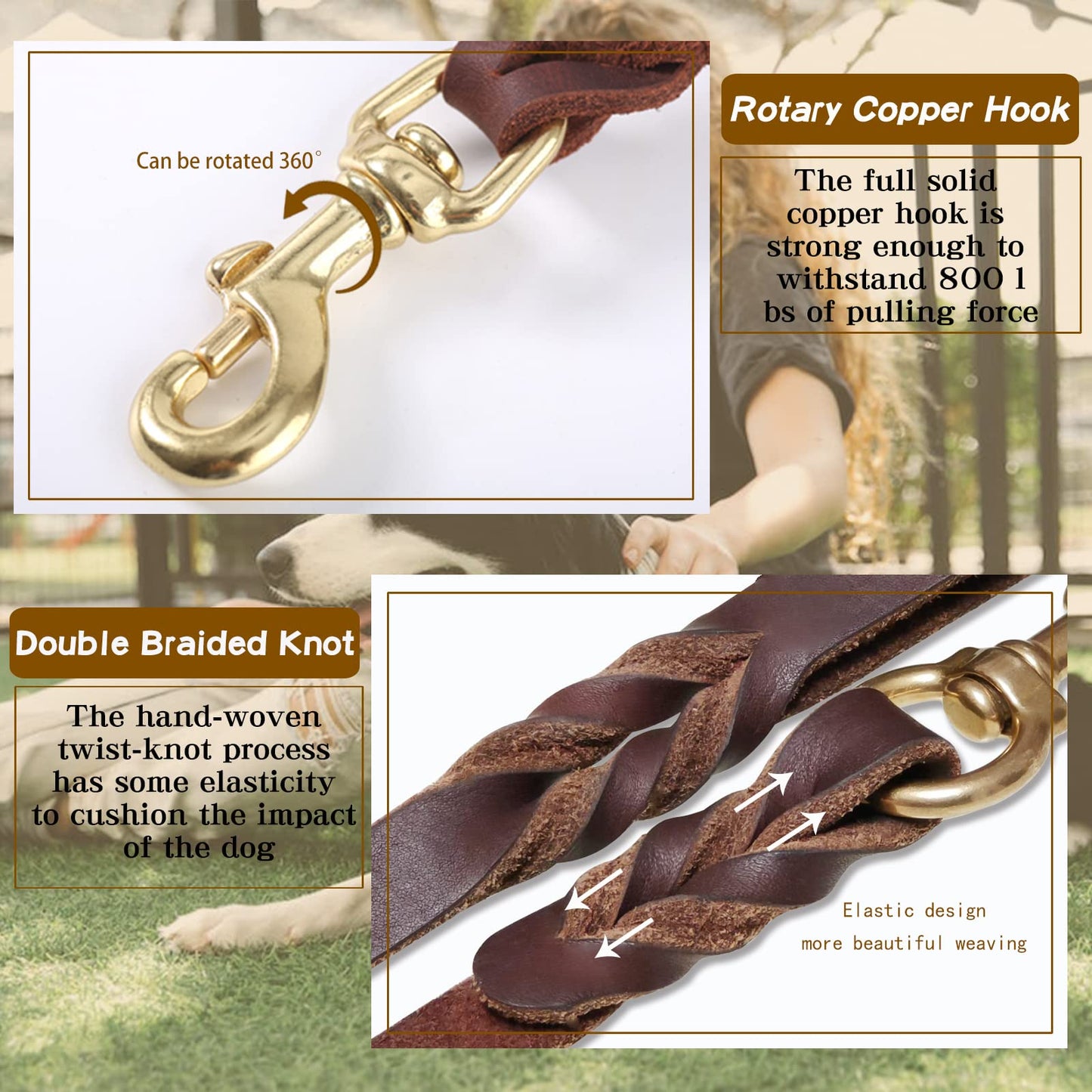 Meruogkar Leather Dog Leash 6ft x 1 inch,Strong Heavy Duty Genuine Leather Braided Dog Training Leash, Soft and Comfortable Leather Leash for Large Dogs, Medium Small Dogs (Brown)