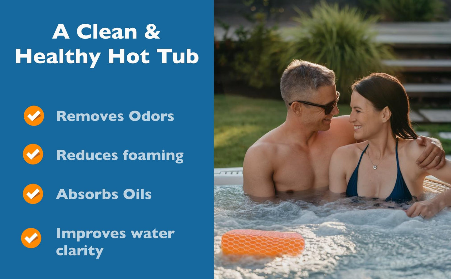 Water Bobble Hot Tub Oil Scum Absorber - Scum Absorbing Sponge for Spas and Hot Tubs - Naturally Cleaner Water with Spa Sponges for Hot Tubs - Orange Floating Bobble with String- 2 Pack