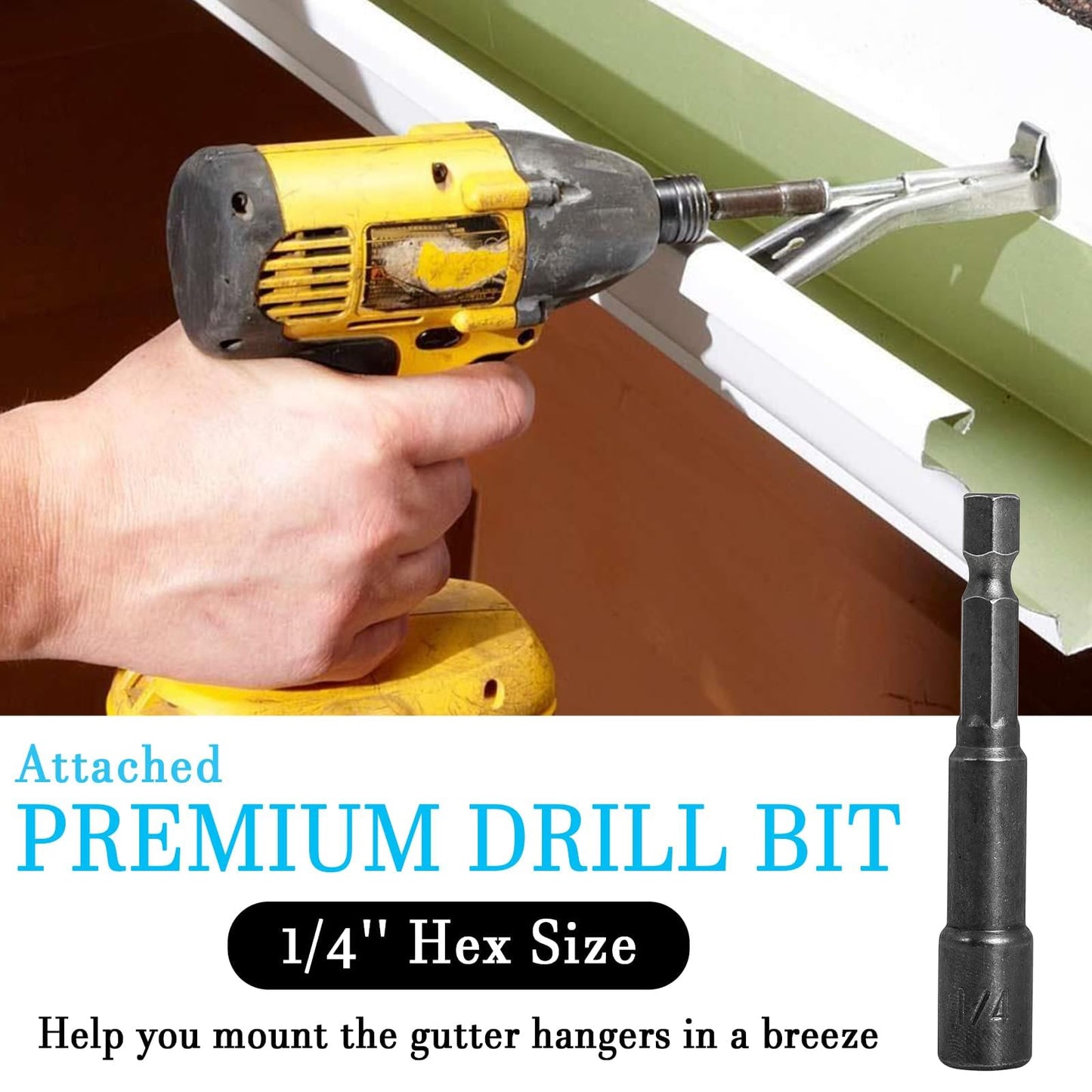 5inch Gutter Hangers (60Pcs) with Pre-Inserted Quick Screw Gutter Clips, Hidden Bracket Clips for 5" K-Style Aluminum Gutters - Come with 1/4” Hex Drill Bit